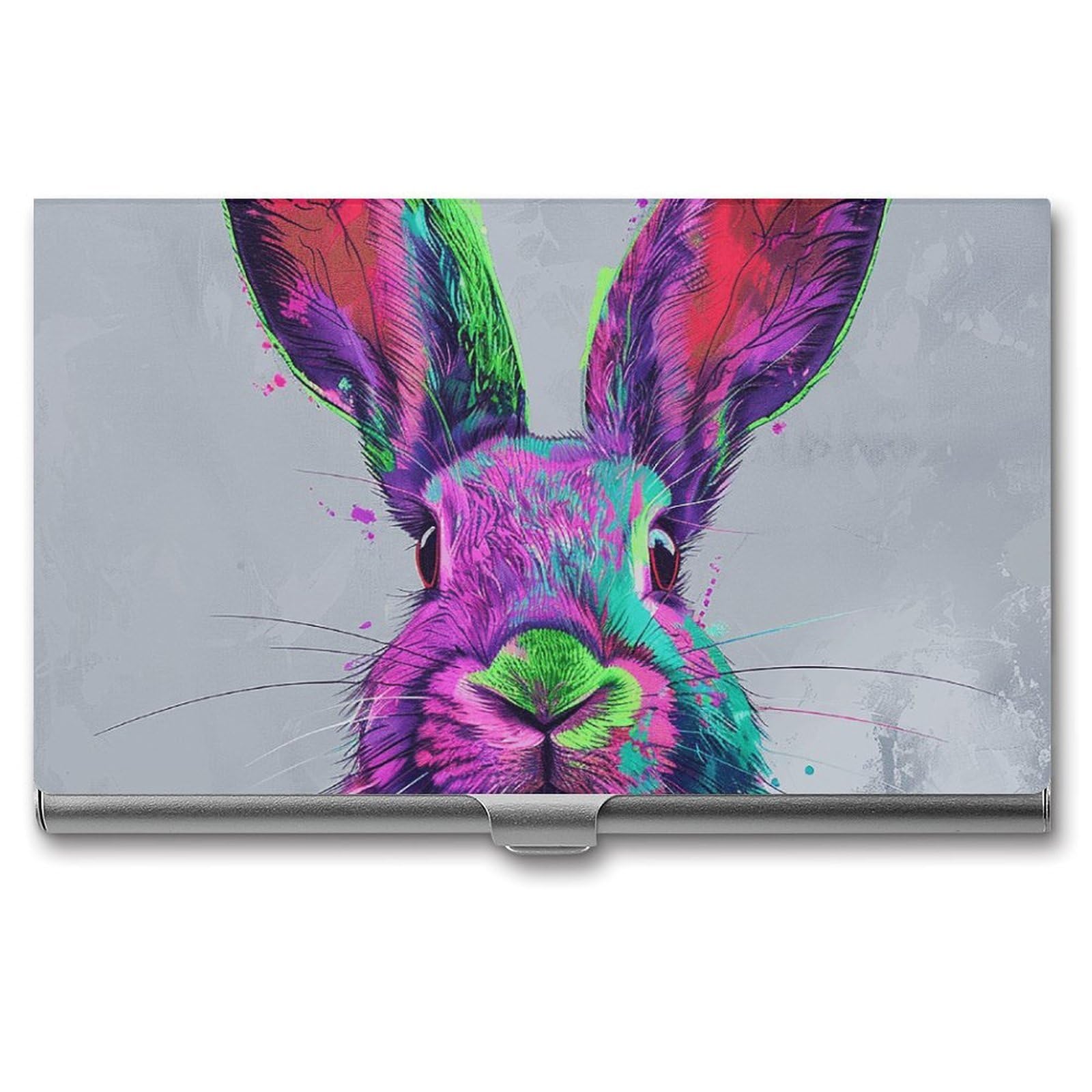 BTCOWZRV Bright Color Rabbit Business Card Holder Metal Slim Business Card Case, Pocket Card Holder for Men Women Purse Name Card Holder Stainless Steel Wallet Credit ID Case for Office