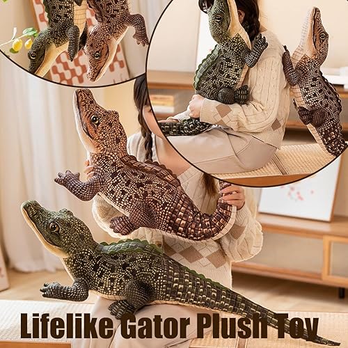 Miniatura 5 de ELAINREN Animales de peluche realistas de cocodrilo marrón realista de cocodrilo de peluche de selva juguete de simulación Gator Plushie muñeca