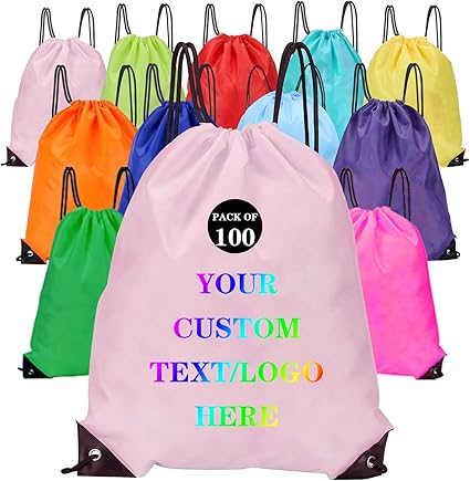 Custom Bags With Your Logo Set of 100 Custom Backpack Draw String Bags Pack Bulk for Travelling Swimming Gym Everyday Use (Pink)