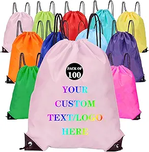 Custom Bags With Your Logo Set of 100 Custom Backpack Draw String Bags Pack Bulk for Travelling Swimming Gym Everyday Use (Pink)