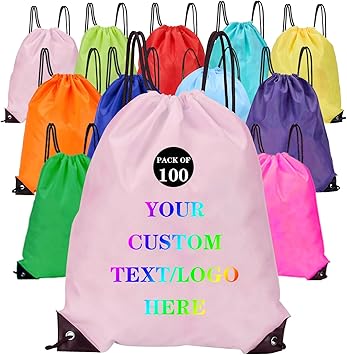 Custom Bags With Your Logo Set of 100 Custom Backpack Draw String Bags Pack Bulk for Travelling Swimming Gym Everyday Use (Pink)