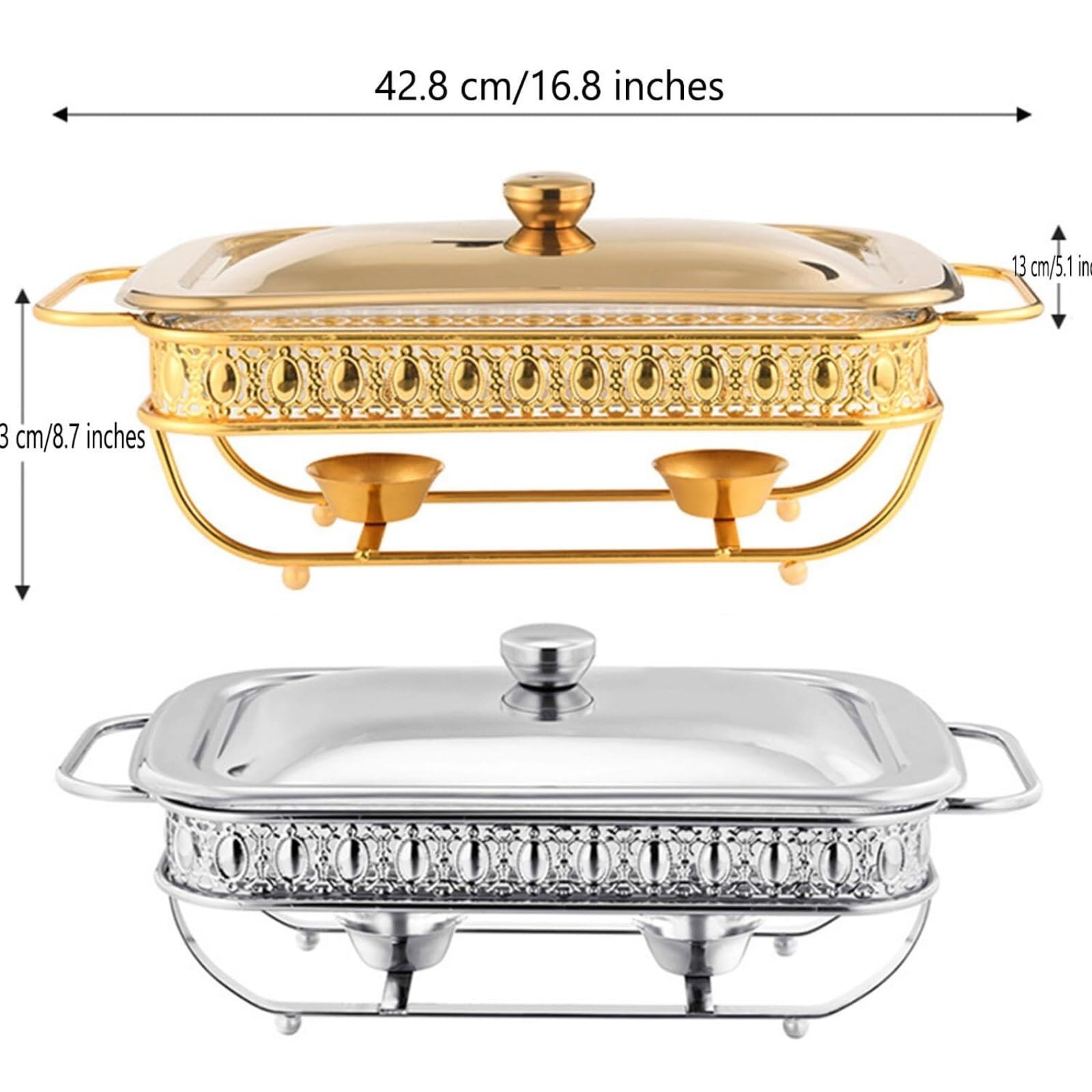Juego de buffet de plato de frotamiento Chafin ovalado de acero inoxidable | Servidor más cálido con soporte for combustible, bandeja for calentar alimentos rectangulares(Silver,2L)
