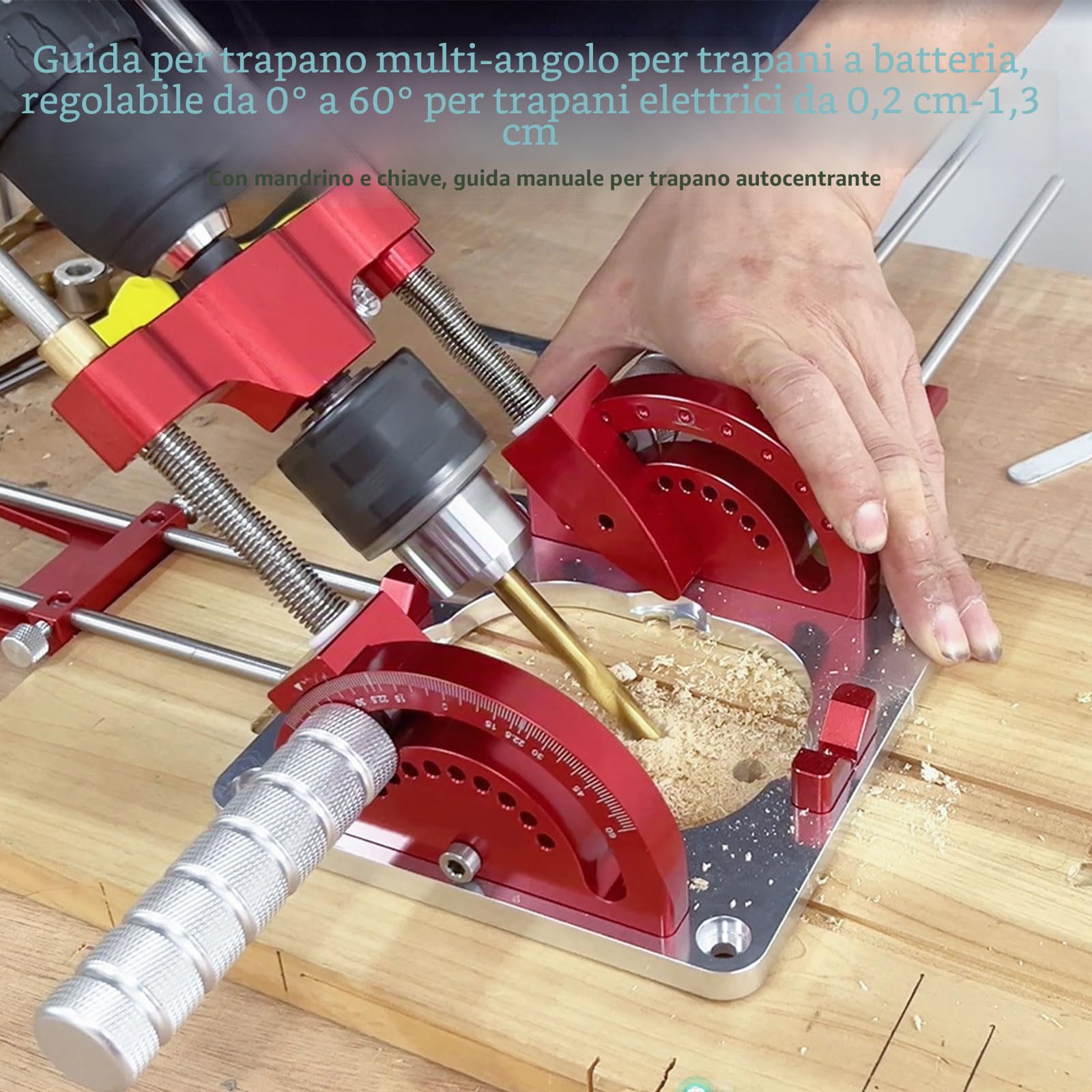 Guida Multi Angolo per Trapano Portatile di Precisione - 1,5-13 mm, Angolare da 0° a 60° - Con Mandrino per Trapani Elettrici
