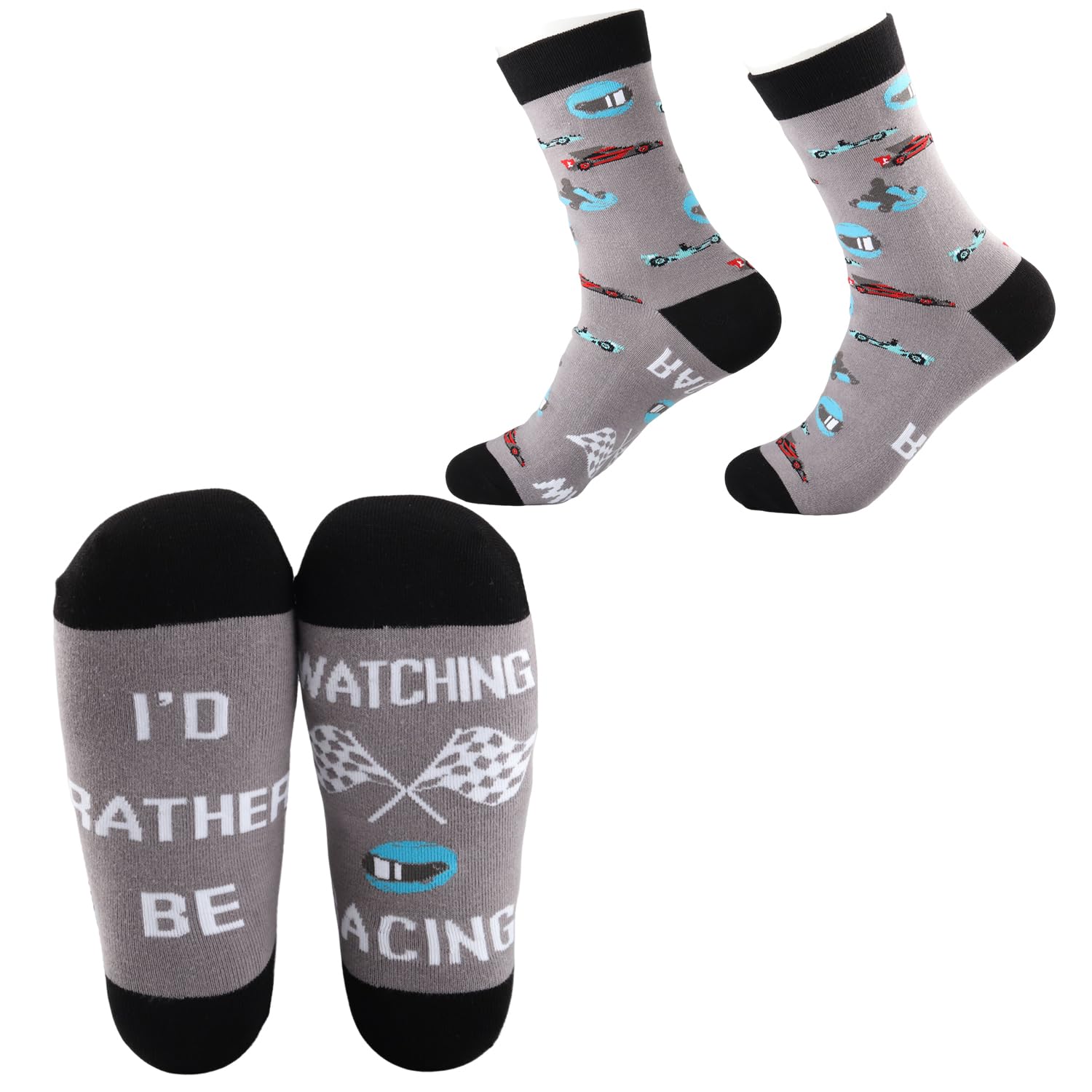 CMNIM Car Racing Socks 2 Pairs Id Rather Be Watching Racing Novelty Socks Drag Racing Gifts for Racing Fans Funny Car Sock