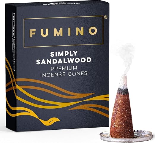 Fumino® Zapach Klasycznego drzewa sandałowego - świeże kadzidełka stożkowe, 15 sztuk w opakowaniu, Masala Agarbatti Joss, zapach do relaksu i medytacji, dekoracja domu