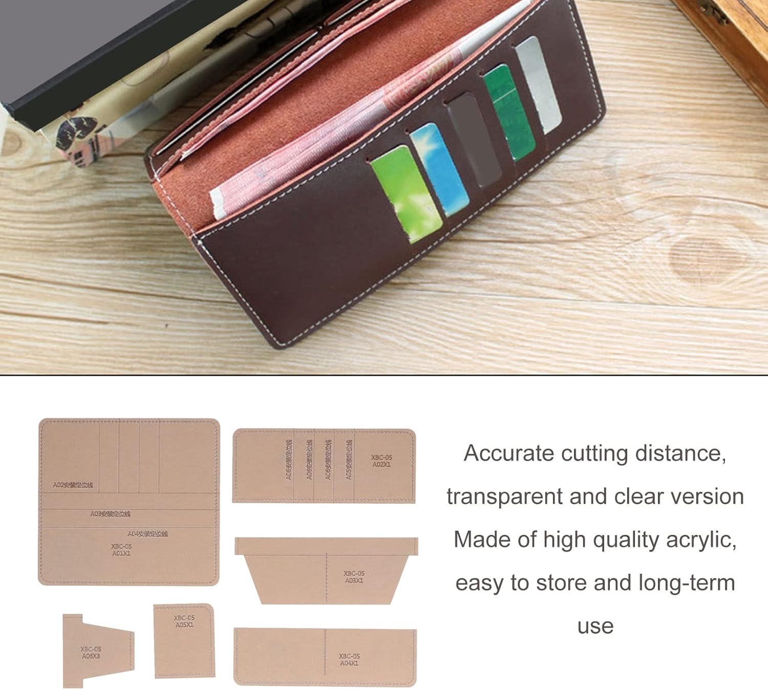 Zerodis Long Wallet Acrylic Template,6Pcs DIY Leathercraft Clear Acrylic Wallet Pattern Stencil Transparent Handmade Leather Goods for DIY Tool