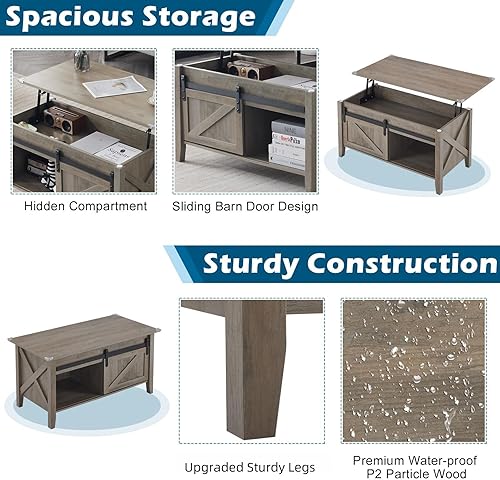 Miniatura 46 de VINGLI Mesa de centro con tapa elevable, 36 pulgadas, pequeña mesa de centro de madera con almacenamiento, mesa central rectangular de madera con