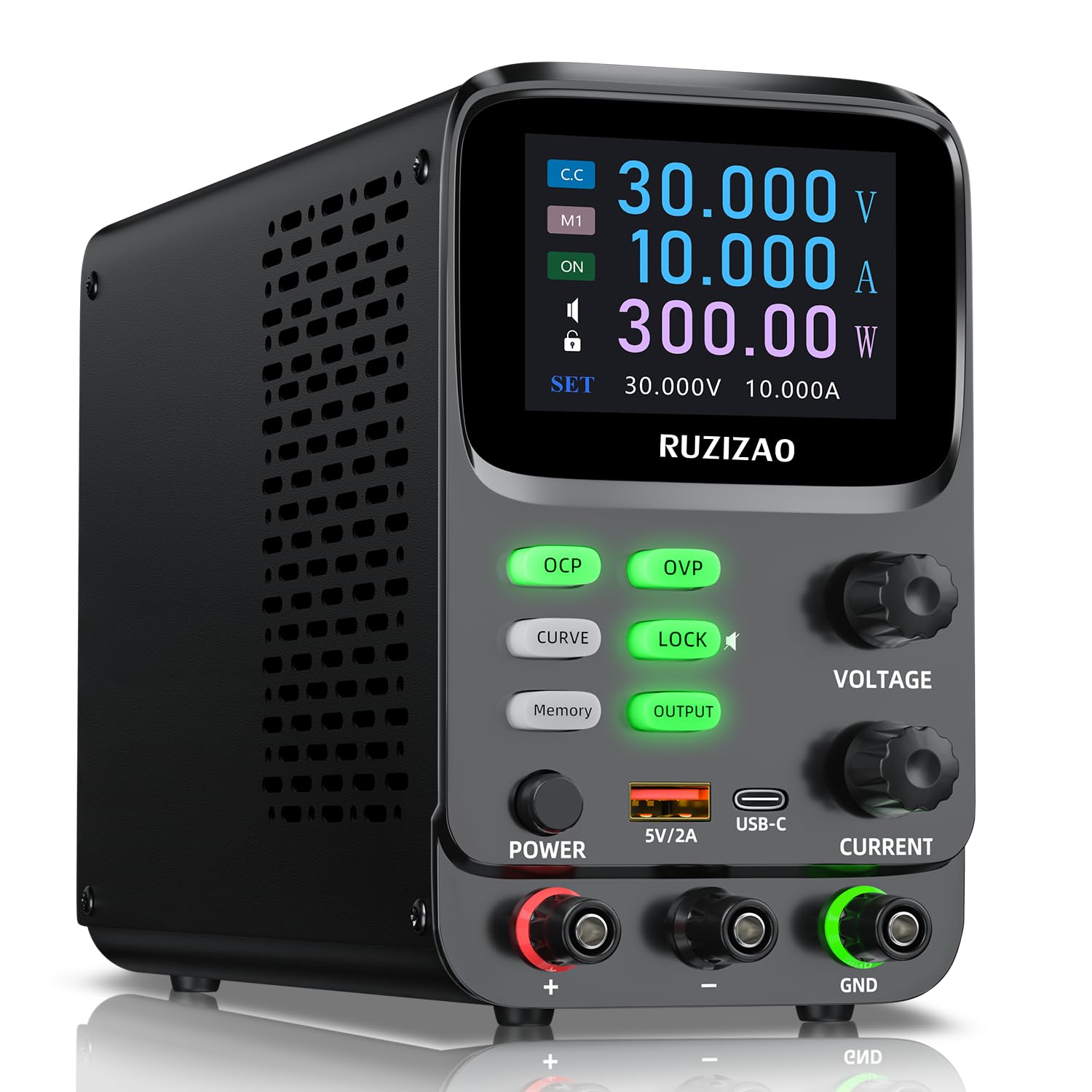 Alimentatore da laboratorio variabile 30 V 10 A, alimentatore da tavolo regolabile DC con grafico curvo, memoria, OCP/OVP, uscita, blocco, dispositivi di alimentazione da laboratorio con