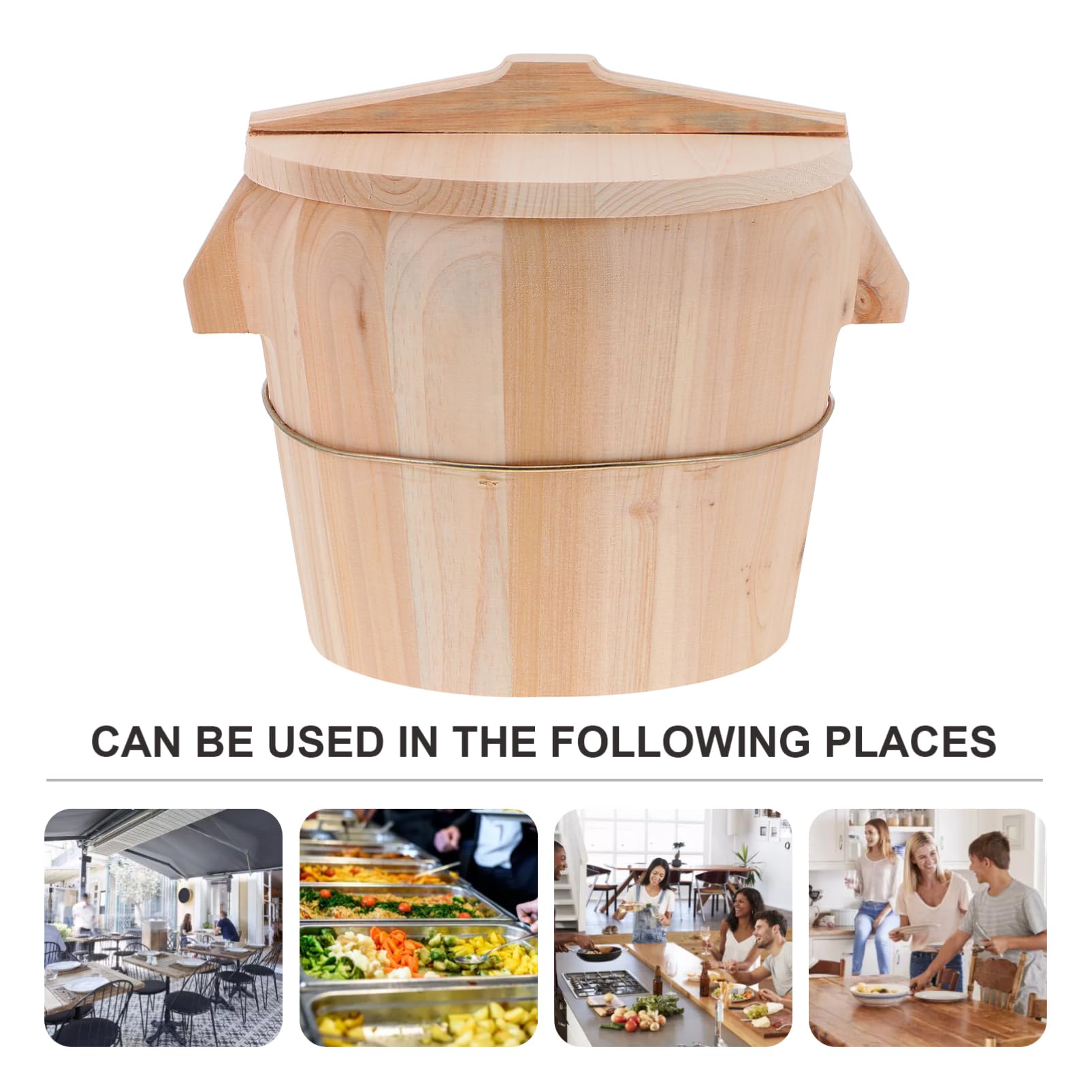 OUNONA Secchio per Riso al Vapore in Legno di Cedro Beige con Manico Laterale e Coperchio, Design Anti-scottatura e Fondo Mobile per Cucina Domestica