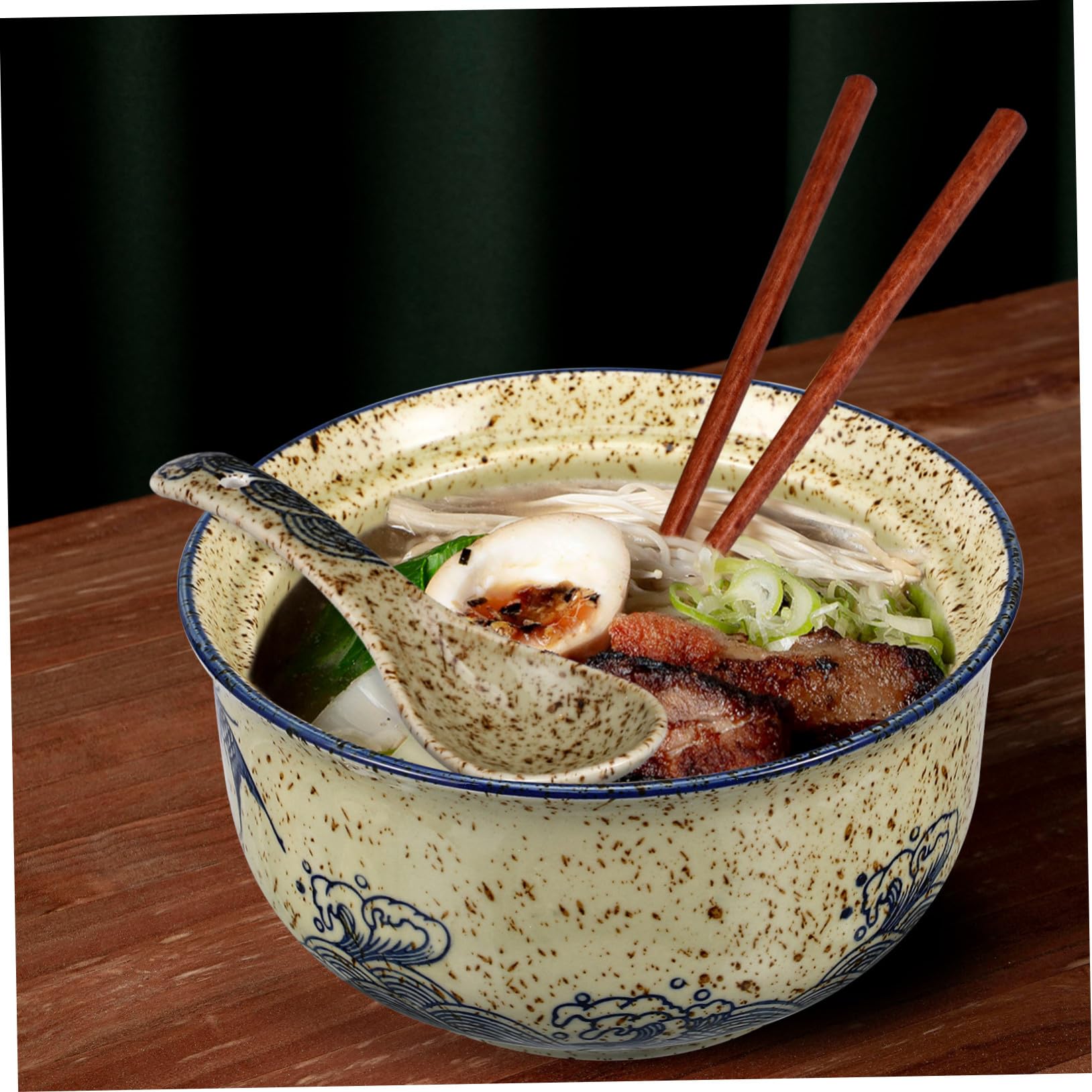 Ipetboom Ramen-nudelschüssel-set Keramik-ramen-schüssel-set Ramen-suppenschüssel mit Deckel Essstäbchen und Löffel Geeignet für Restaurant und Heimgebrauch