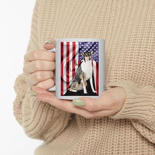 Miniatura 3 de Lovesout Taza de café con diseño temático americano con diseño tricolor liso Collie, taza de té de cerámica blanca de 11 onzas, regalos para