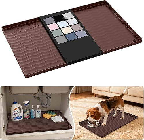 Miniatura 123 de URMONA Tapete de silicona impermeable para debajo del fregadero de 40 x 22 pulgadas, forro para estante de cocina y baño, protector de gabinete y