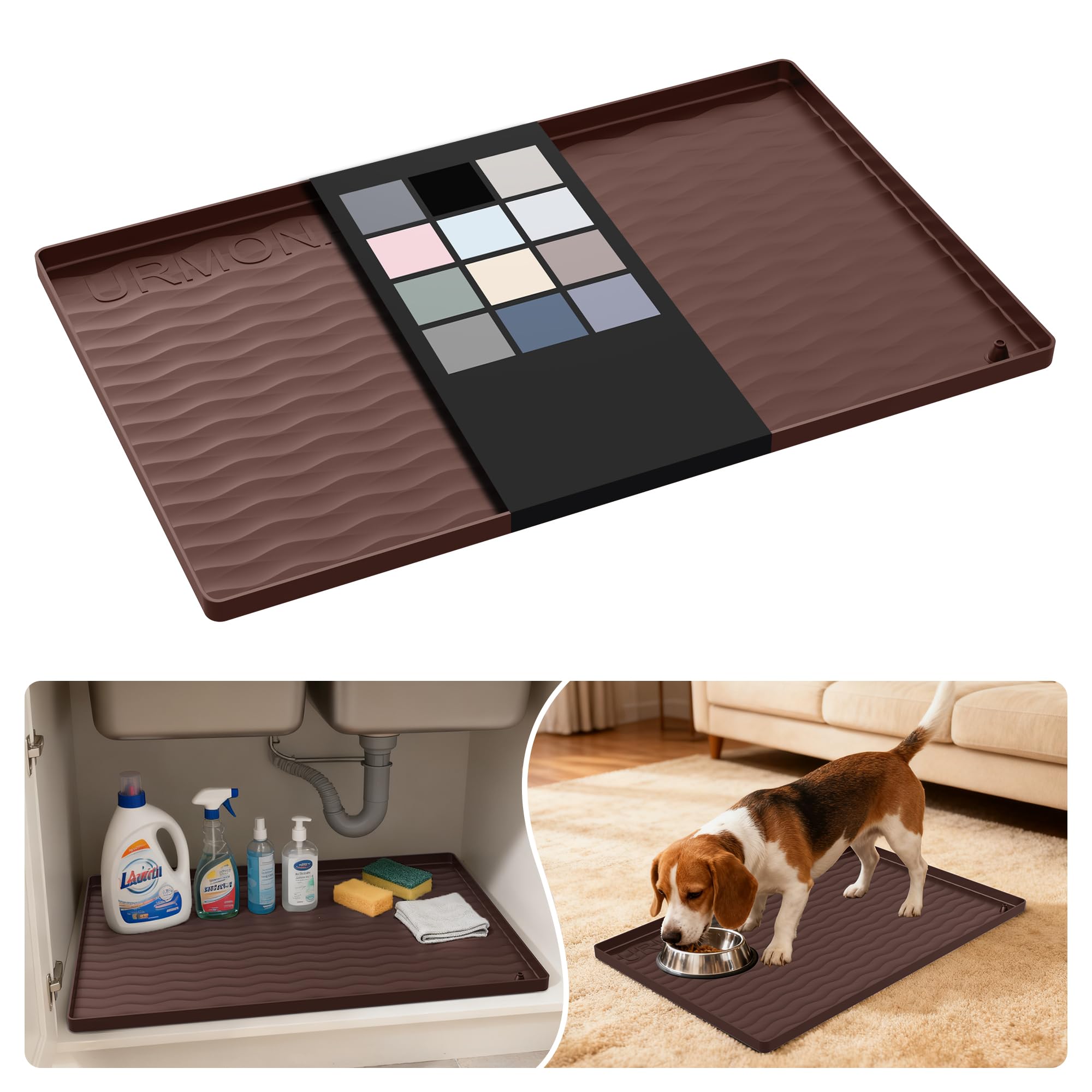URMONA Waterproof Silicone Under Sink Mat, 22 x 14 in, Flexible Shelf Liner