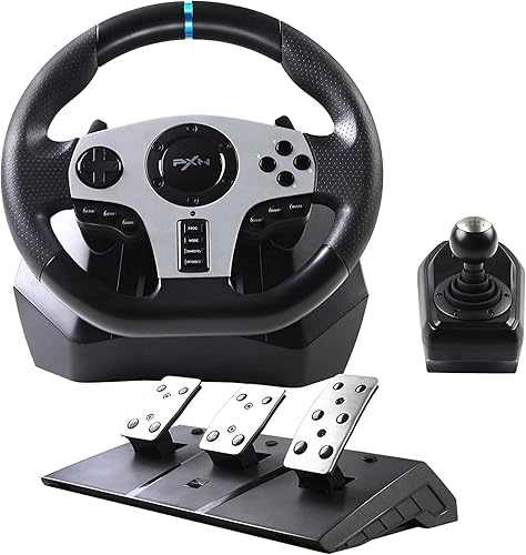 PXN Volante de carreras de juegos V9 de 270900 ajustable con embrague y palanca de cambios compatible con vibración y función de auriculares