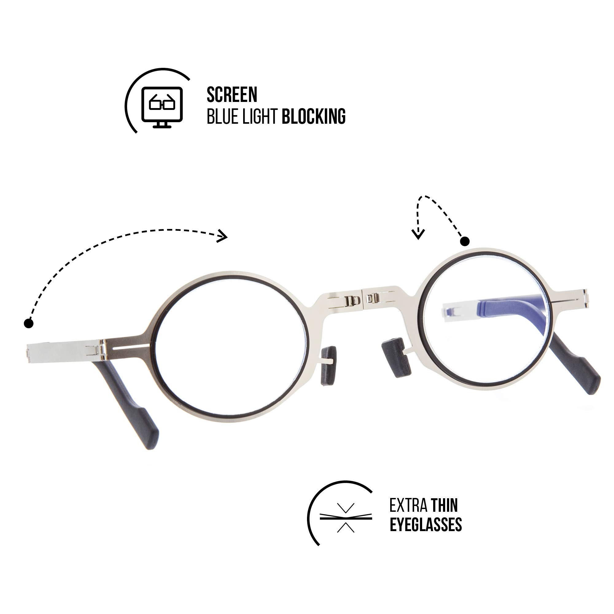 DIDINSKY Folding Reading Glasses for Men and Women. Readers or Spectacles with Metal Frame and Blue Light Protection Lenses. Graphite +1.0 - Image 3