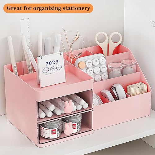 Miniatura 2 de Organizador de escritorio con 2 cajones y 6 compartimentos (organizador de escritorio 2 modelos- rosa)