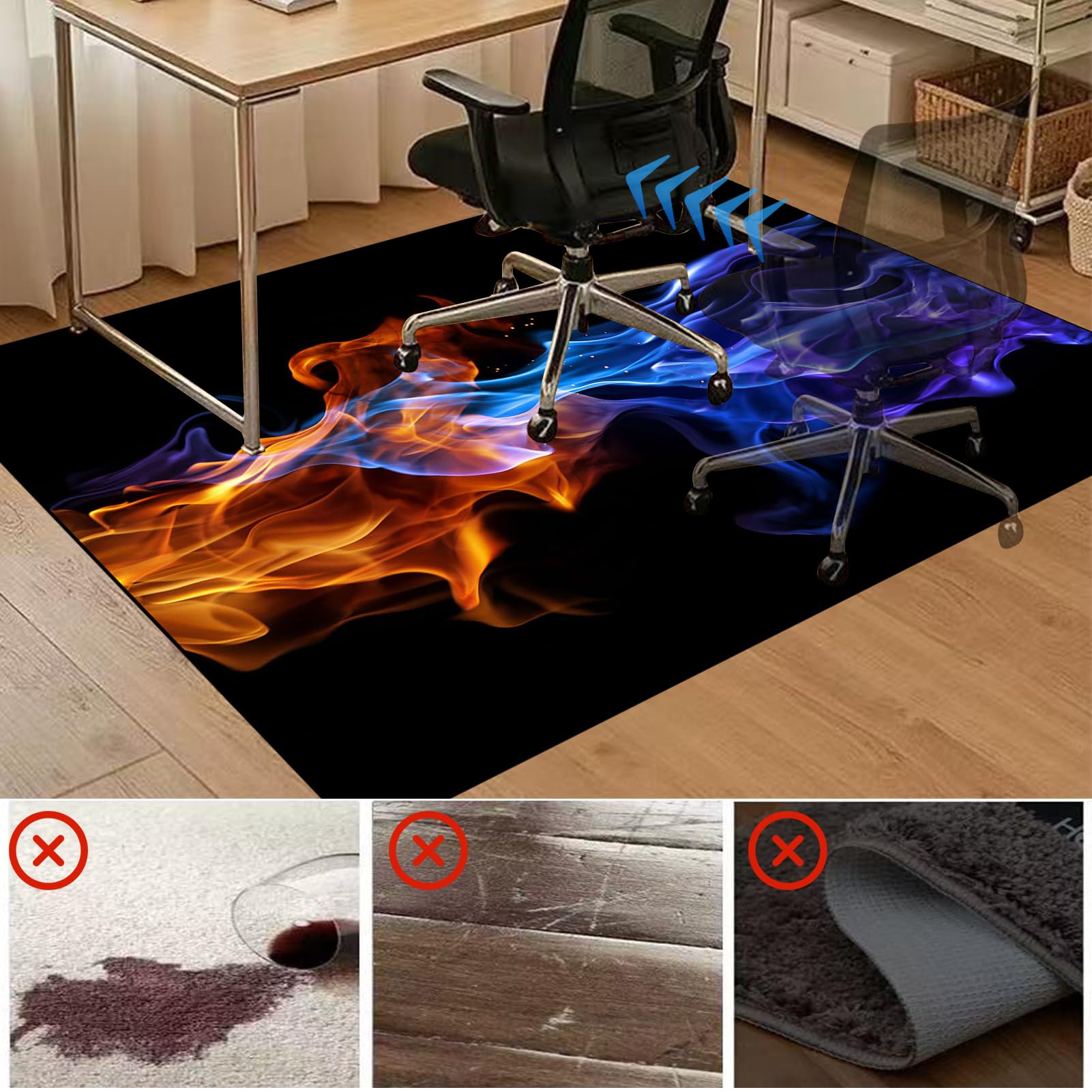 Tapis de Chaise Gaming, Tapis Chaise de Bureau, Tapis de Protection pour Sols Durs, Tapis de Sol Bureau Tissu, Tapis Protège-Sol pour Chaise 120 x 150 cm, Tapis de Sol pour Bureau Plancher de Bois