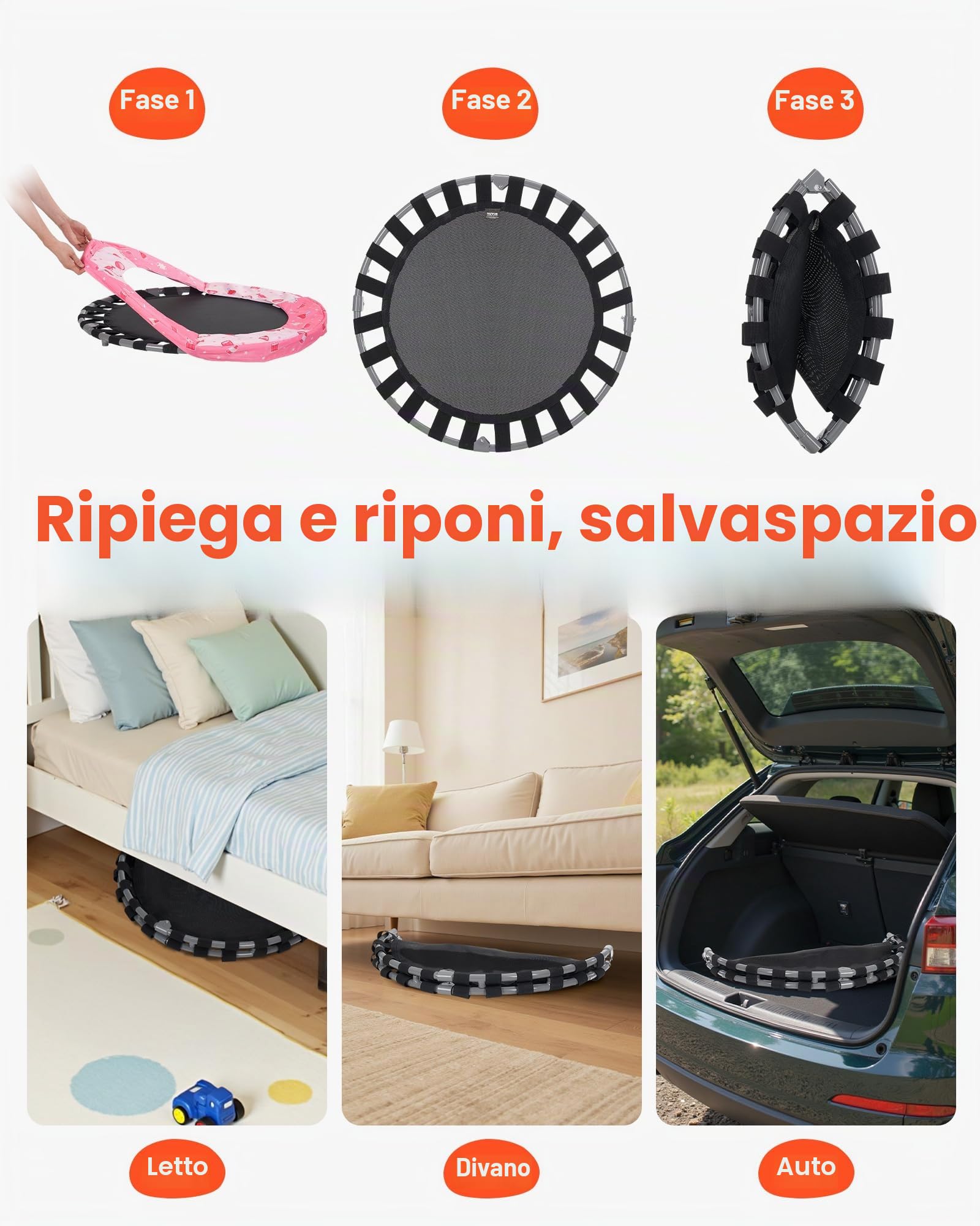 VEVOR Trampolino per Bambini, Rebounder Esterno e Interno 955x750 mm, Mini Trampolino Pieghevole con Maniglia