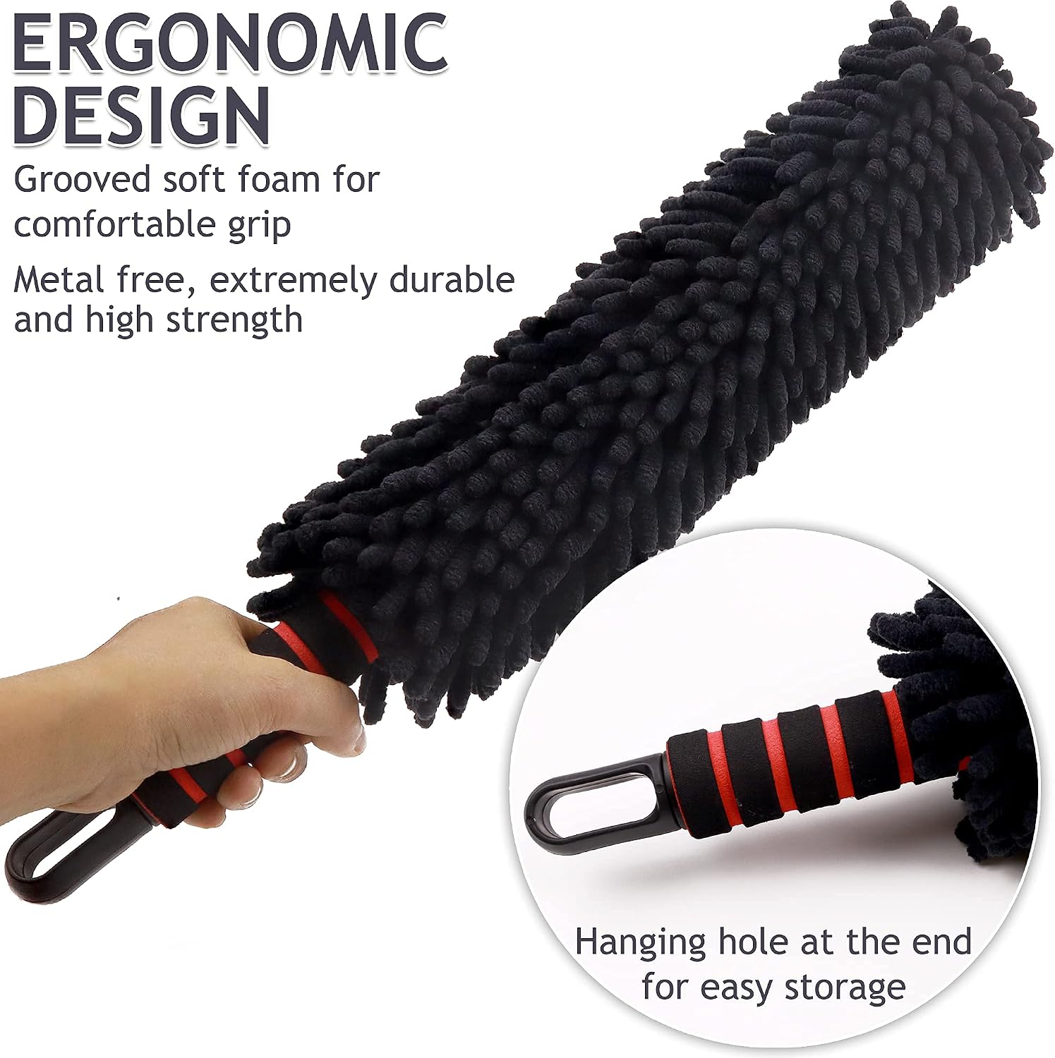 TAKAVU Microfiber Wheel & Rim Brush with 2 Replaceable Covers Multipurpose Auto & Car Detailing Tool, Bendable Soft Chenille Microfiber Wheel Detailer, Interior Duster (Microfiber)