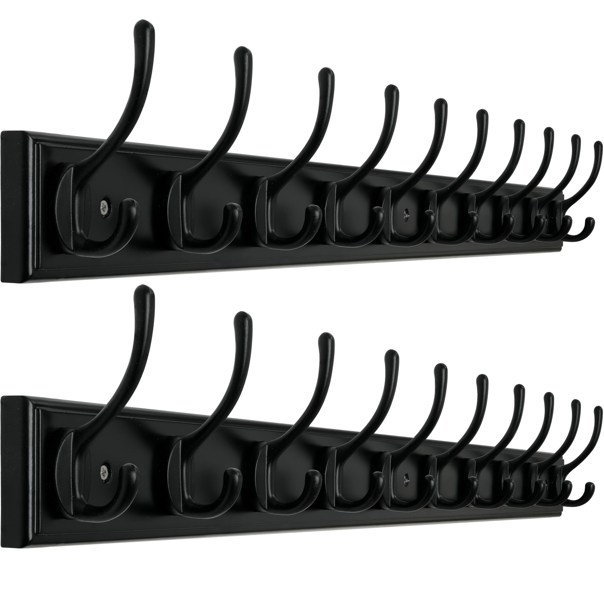 WEBI Percheros Pared,97cm Largo Percha Pared con 10 Ganchos,Colgador Pared Para Abrigos,Chaqueta,Negro,Paquete de 2