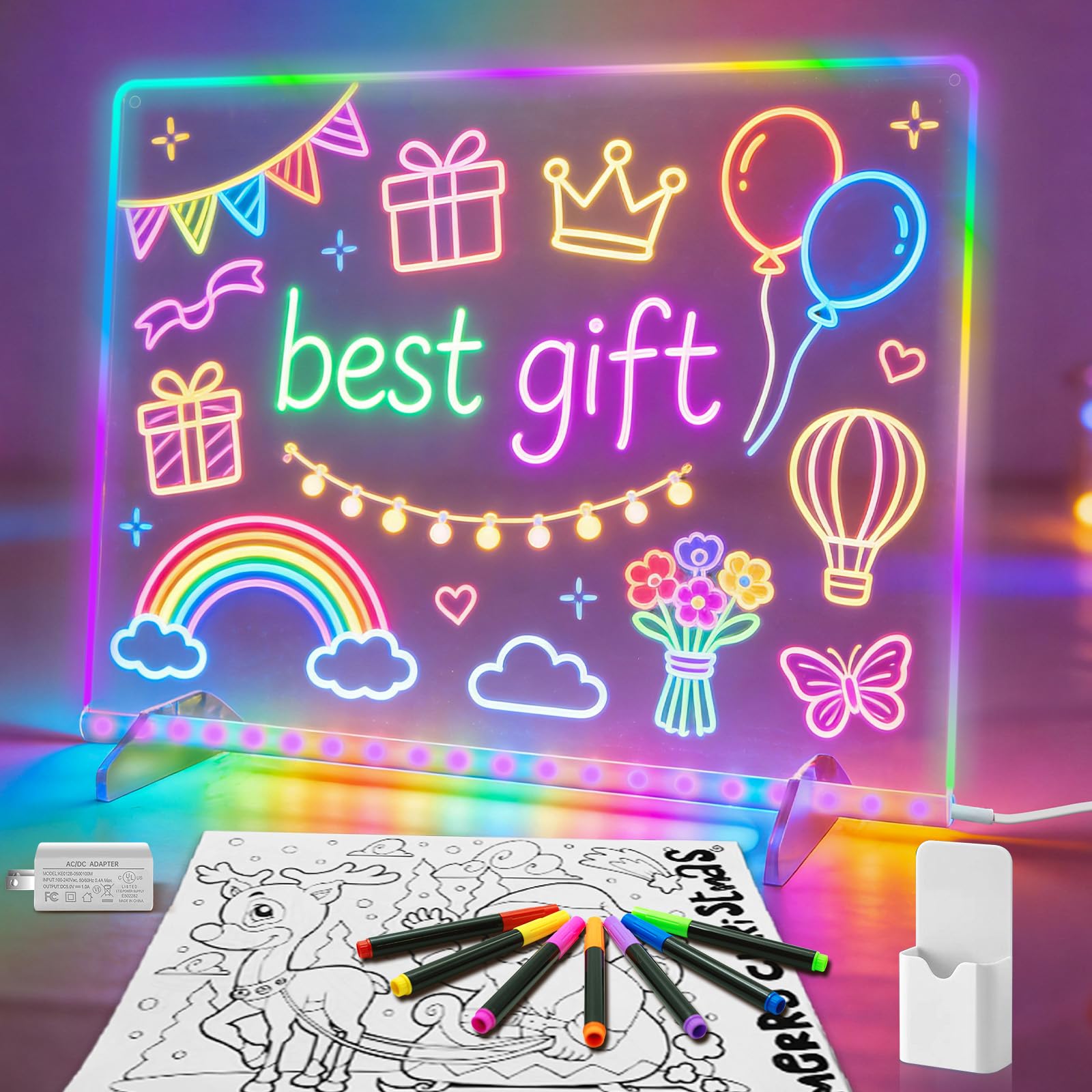 Led Drawing Board for Kids,16''Drawing Tablet,6 Modes &amp; 8 Colors Light Board,Light Up Drawing Boards,Kids Toys,Birthday Holiday Day Gifts for Girls &amp; Boys Age 3+,7 Markers &amp; Tracing Book
