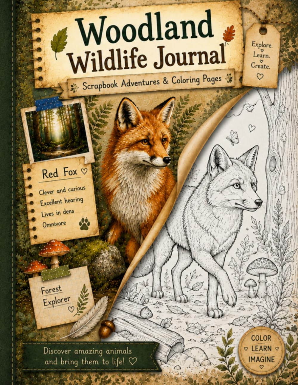Woodland Wildlife Journal: Scrapbook Adventure & Coloring Pages