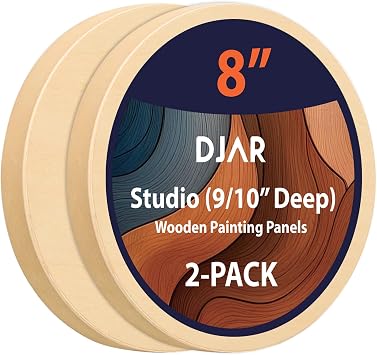 2-Pack Round Wood Canvas Panels, 0.9 Deep Unfinished Wood for Art, Pouring, Oil Painting & Crafts