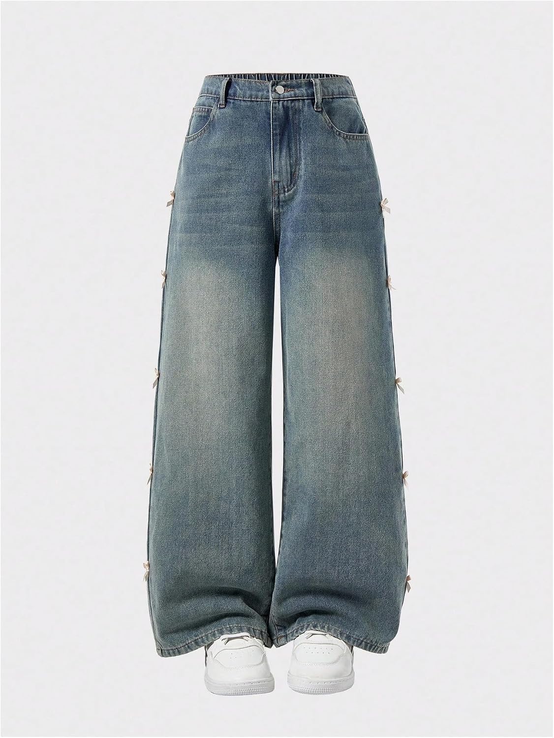 Milumia Girl's Y2k Bow Knot Baggy Jeans High Elastic Waist Wide Leg Denim Pants Streetwear