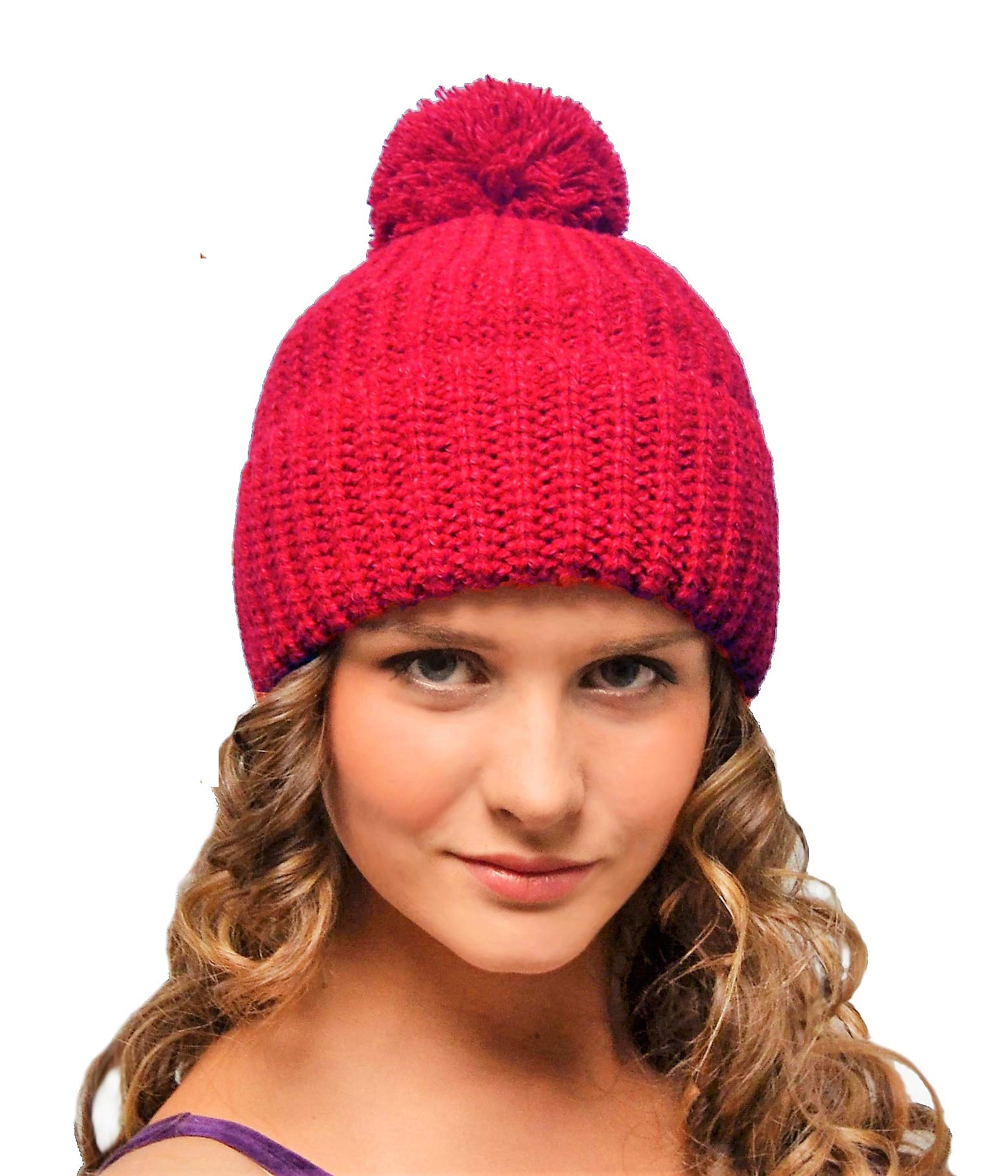 Entire Empire Red Bobble Hat Women Woolly Hat Bobble Beanie with Pompom for Women Red Winter Hat Chunky Knit Ladies Cap Hat Womens Christmas Santa Hat (Red)