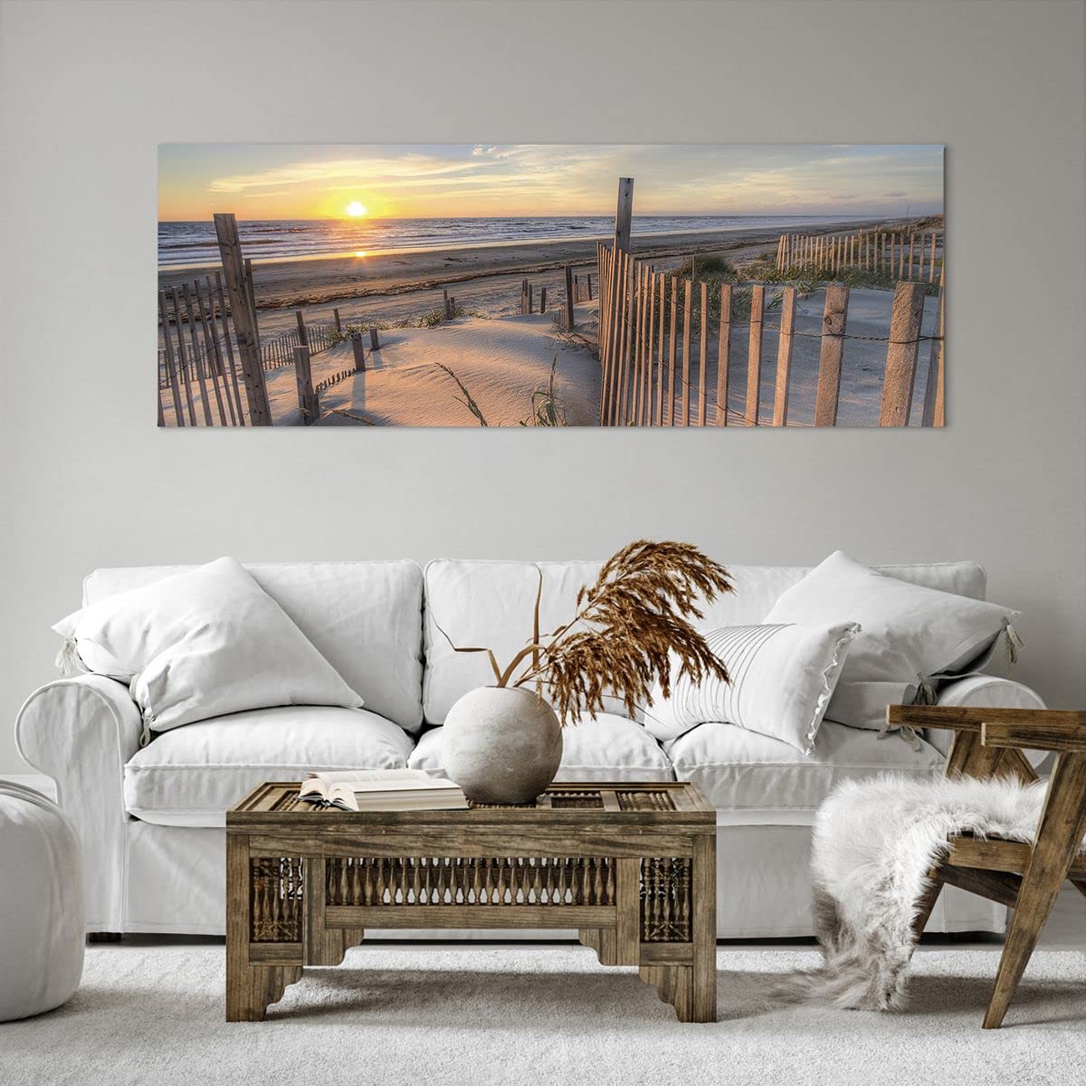 Natürliche Brücke im Sonnenuntergang Leinwandbild - Strand Bild Leinwand Wanddeko in rot