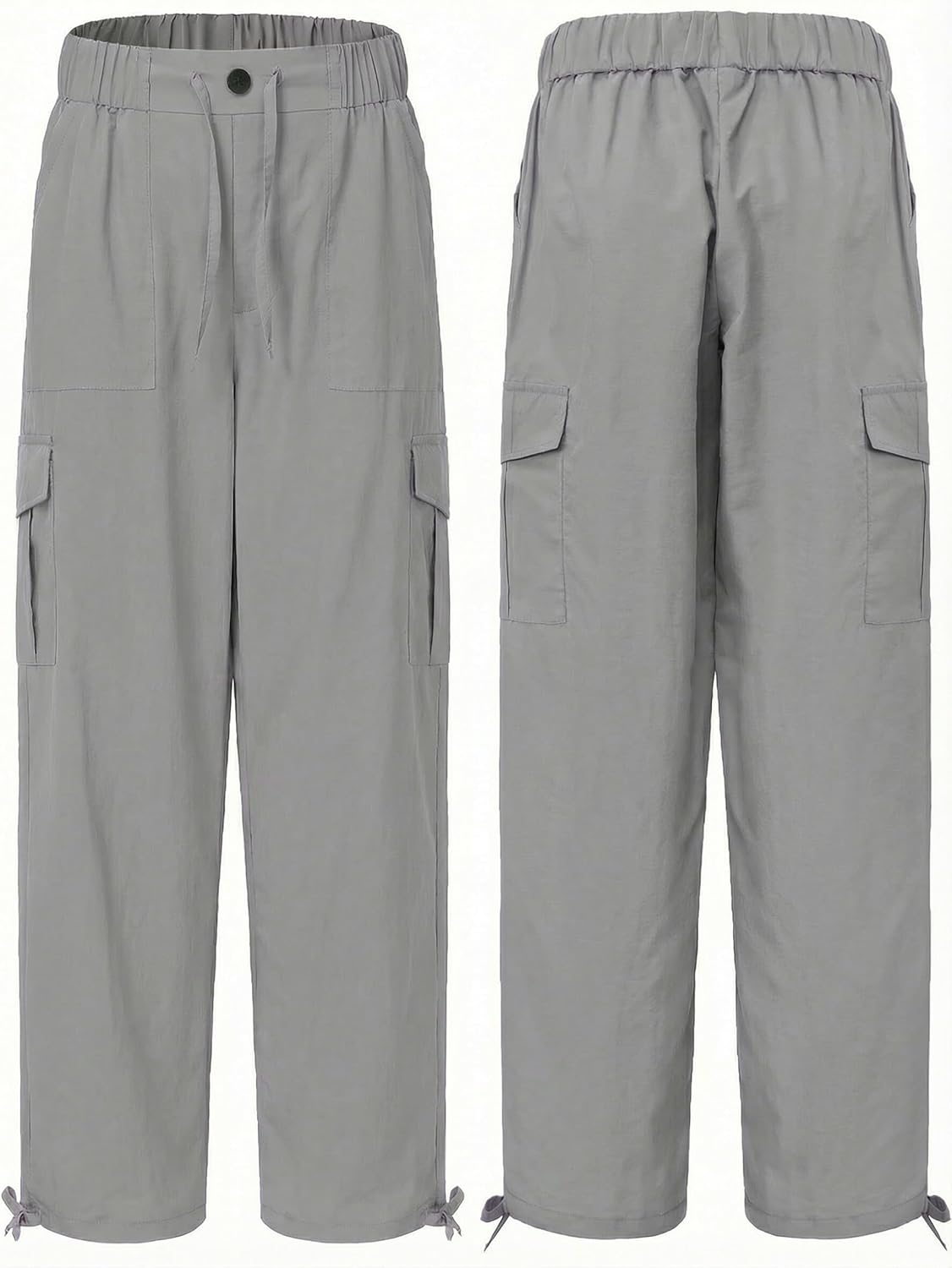 Womens Cargo Joggers Parachute Y2K Pants Lightweight Hiking Travel Scrub Pants Elastic Waist with Drawstring Quick Dry, Grey XXL - Image 5
