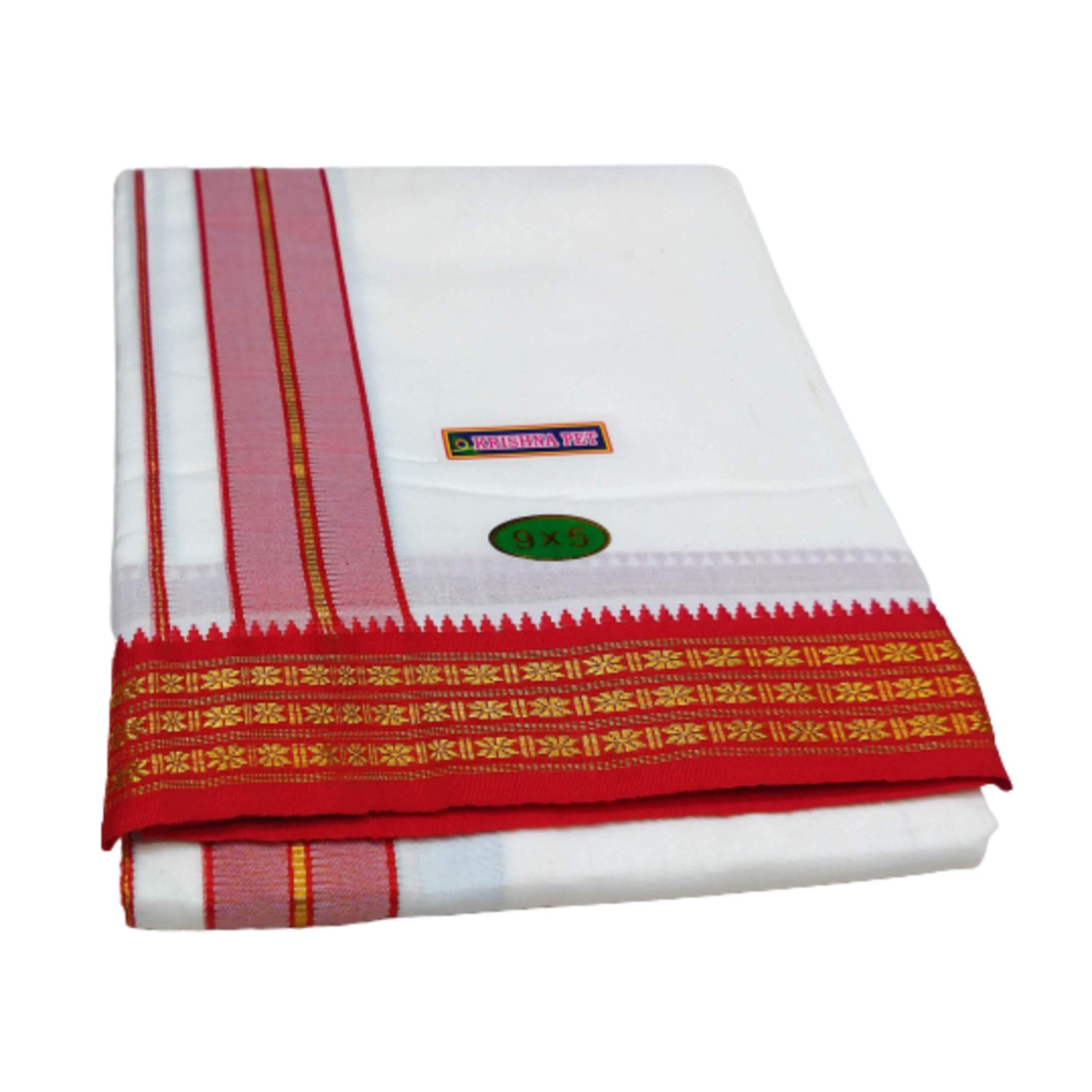 Men's Dhoti 9x5 cotton dhoti+Angavastram towel set Attached (White) 100% cotton Solid Men Dhoti (Pack of 1 Piece)-image-45