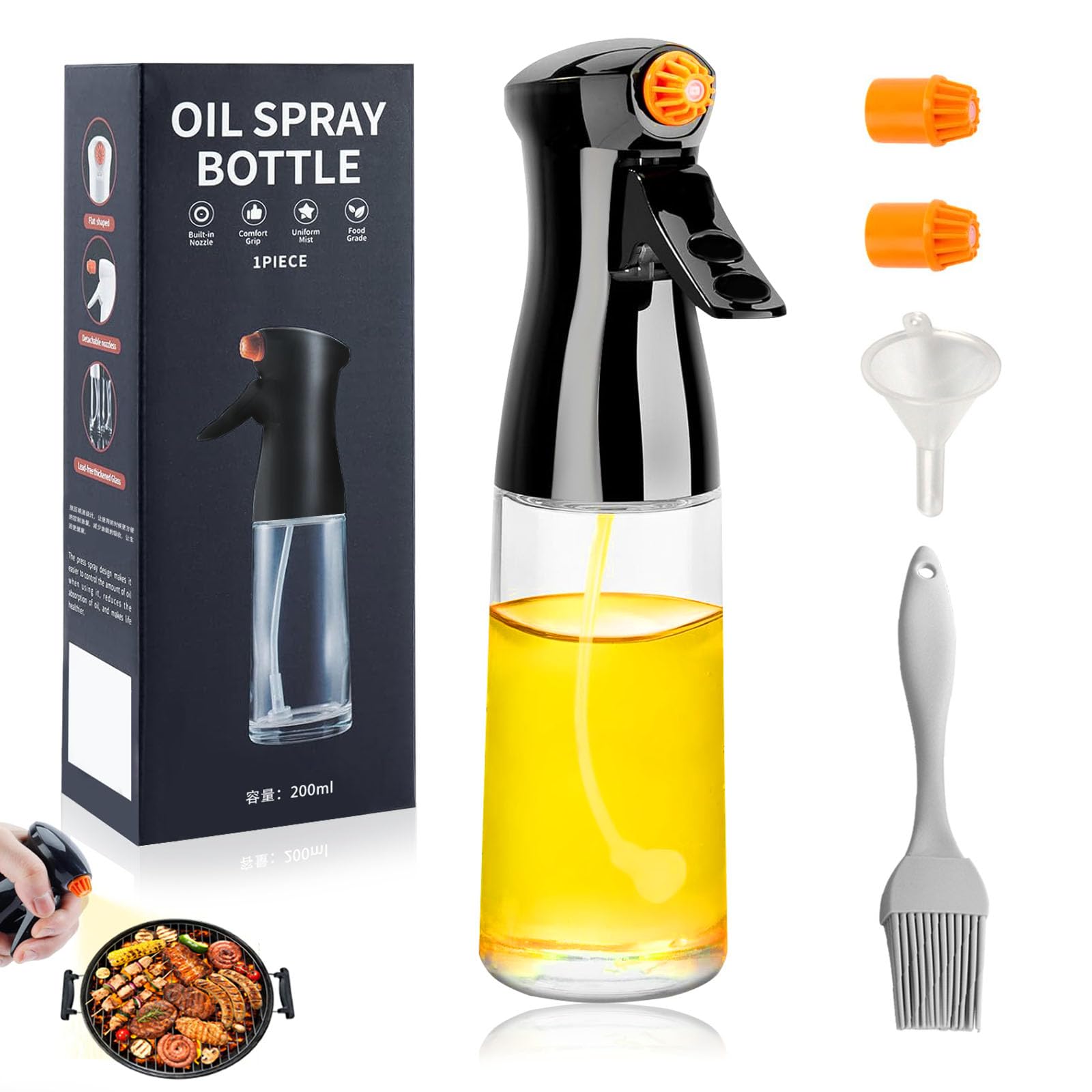 Spray Huile Cuisine en Verre, 200ml Vaporisateur Huile Cuisine,Spray Huile avec Brosse Vaporisateur d'Huile Jus de pour Cuisine/BBQ/Salade/Barbecue Spray Huile Cuisine en Verre, 200ml Vaporisateur Huile Cuisine,Spray Huile avec Brosse Vaporisateur d'Huile Jus de pour Cuisine/BBQ/Salade/Barbecue