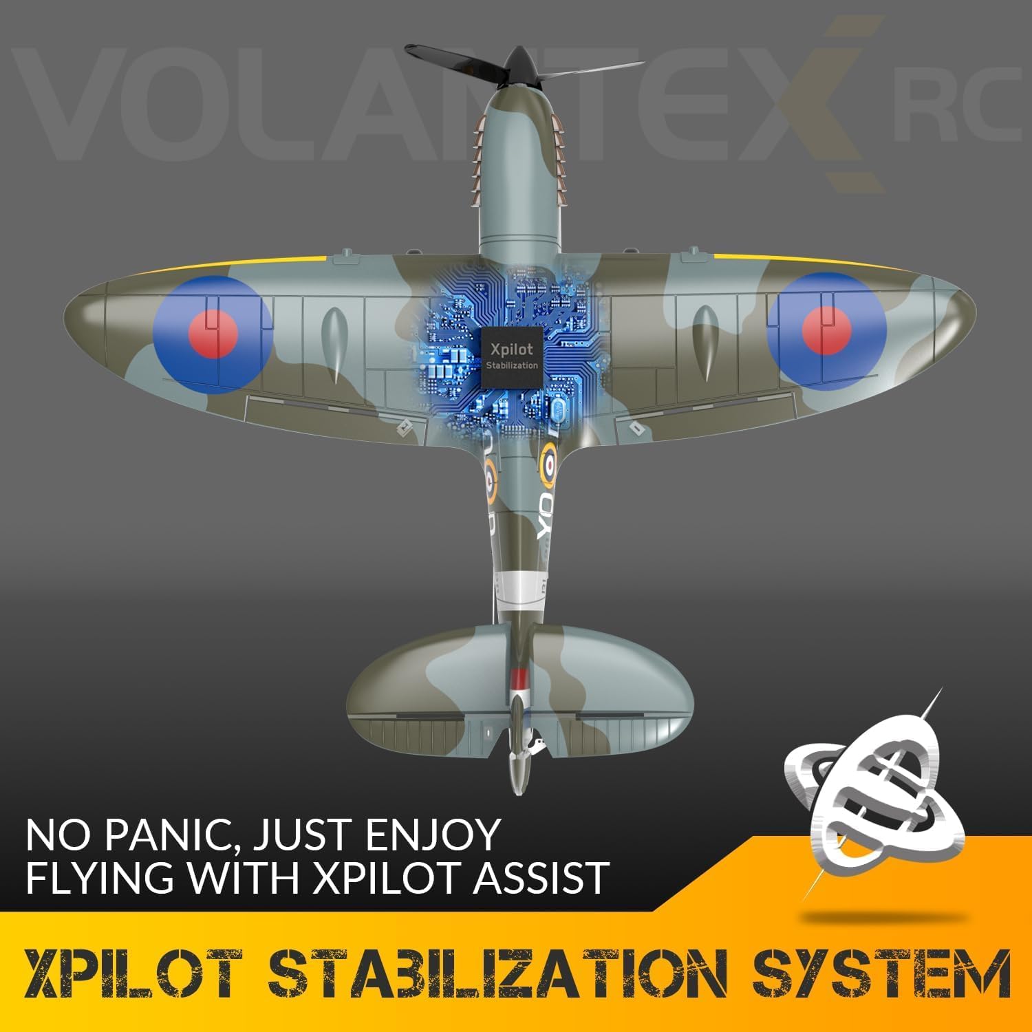 volantexrc Avión RC, Avión de Combate Spitfire V2 con Radio Control de 4 Canales RTF, con Alerones, Giroscopio, Acrobacias y 3 Modos para Vuelo Fácil, Aeronave para Hobby para Principiantes y Adultos
