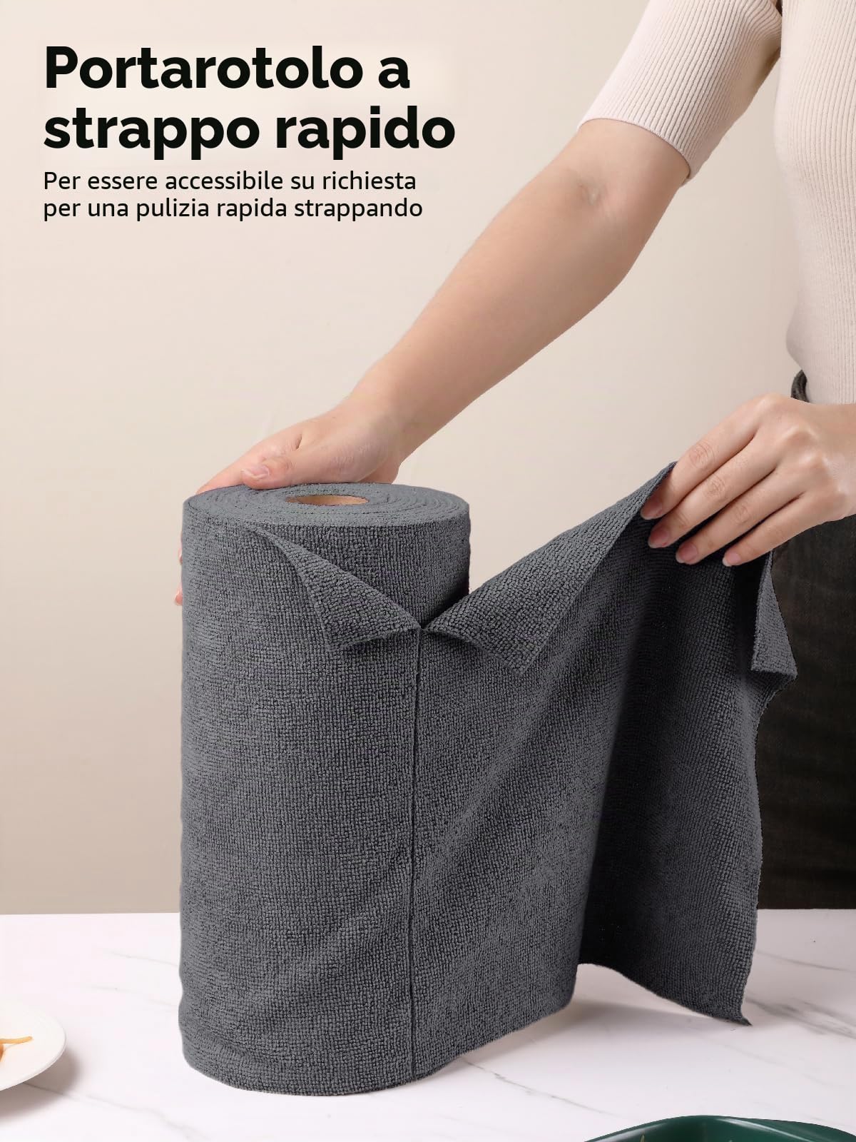 Fantasticlean Panni in Microfibra 40 Pezzi, Rotolo di Panno di Pulizia Strappabile, Stracci Riutilizzabili e Senza Pelucchi 30 x 30 cm - Grigio Scuro