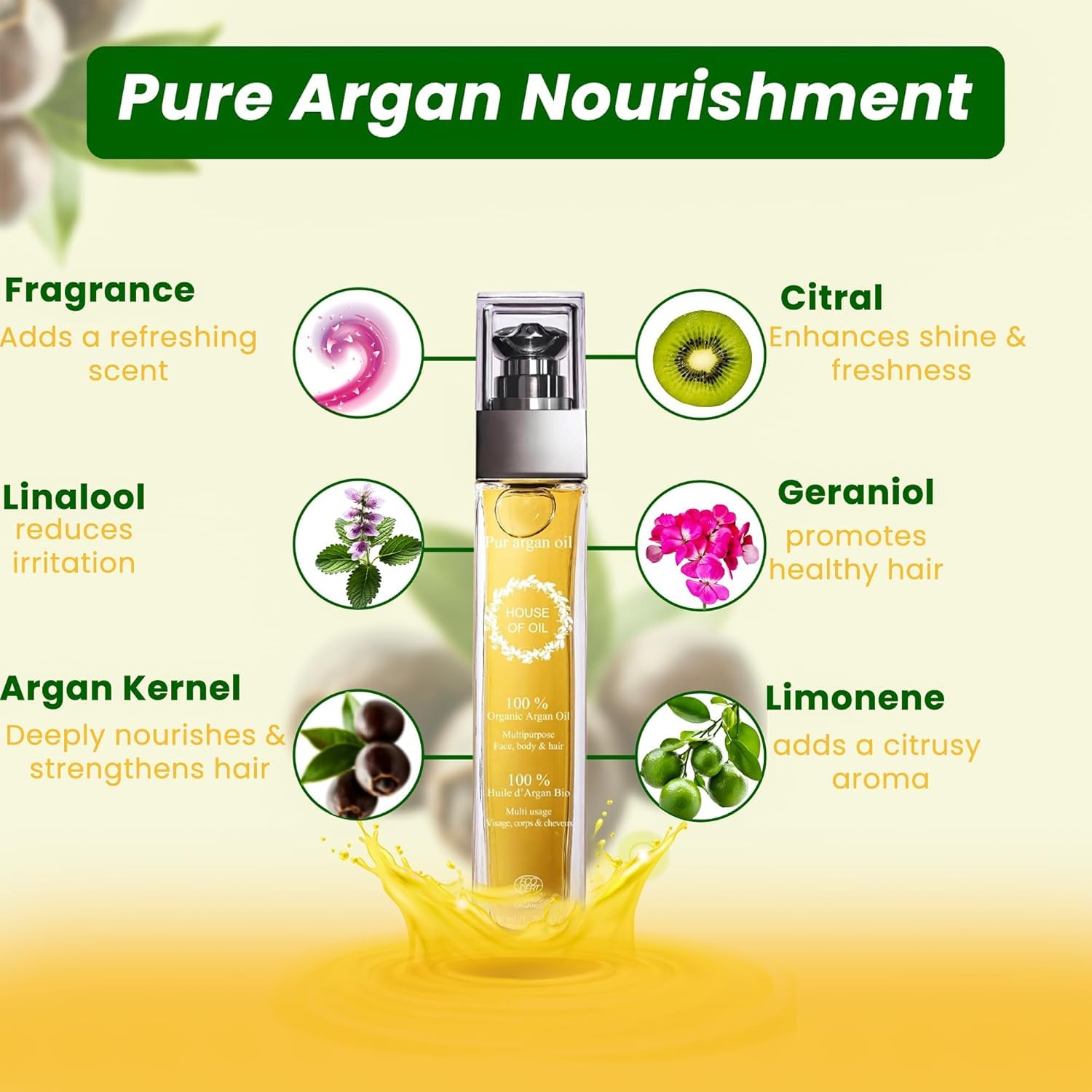 100% Organic Moroccan Argan Oil for Hair Growth - (50ml) Luxury Nourishing & Soothing Hair Oil for Dry Damaged Hair for Men and Women - Image 2