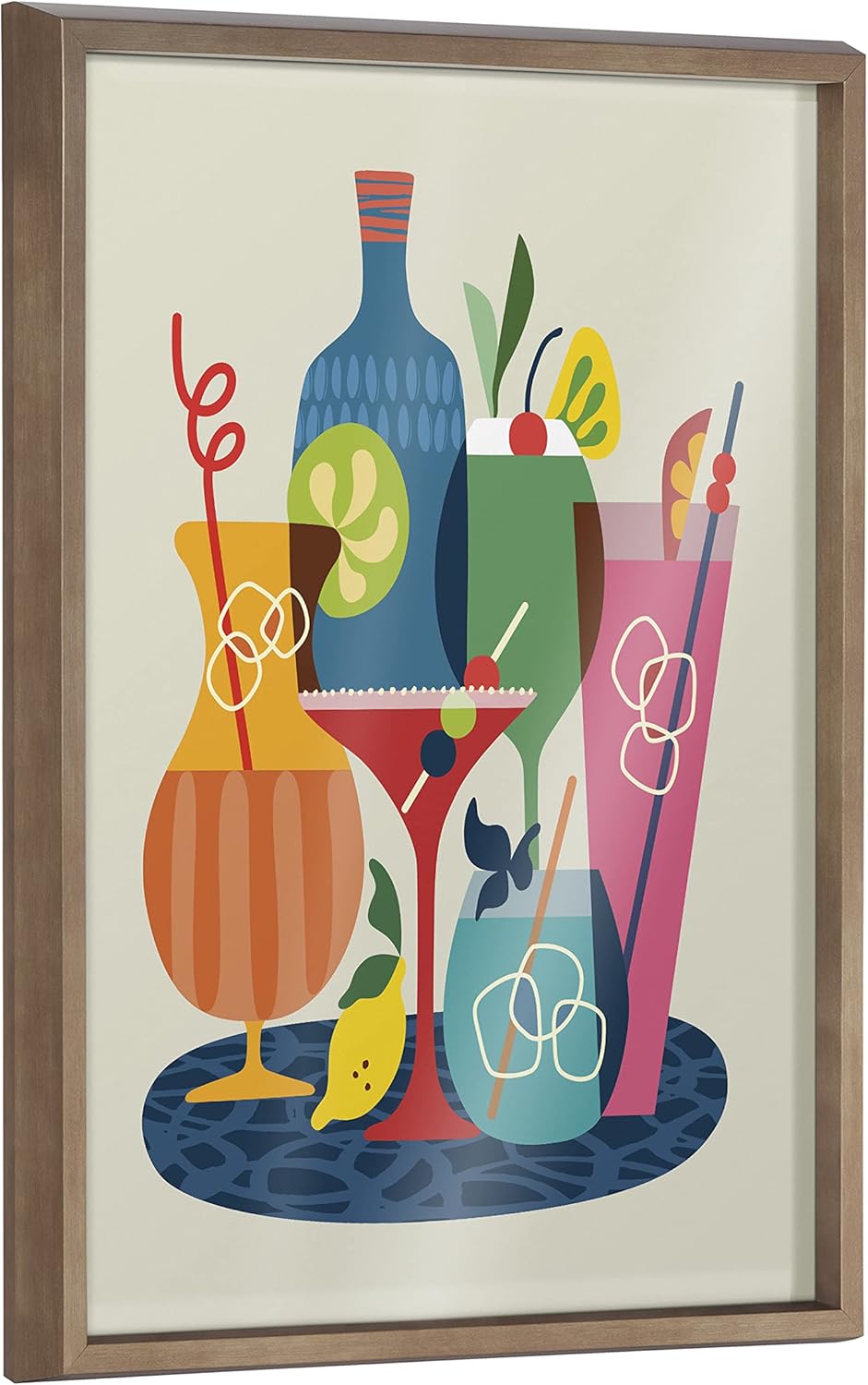 Kate and Laurel Blake Mid Century Modern Cocktails Framed Printed glass Wall Art by Rachel Lee of My Dream Wall, 18x24 Gold, Colorful Coctail Art Wall Décor
