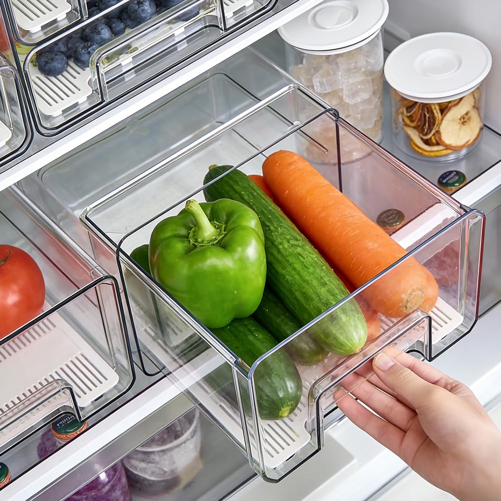 Organizzatore per frigorifero – Cassetto portaoggetti per alimenti – 1 organizer impilabile per frigorifero – trasparente per riporre e organizzare la cucina