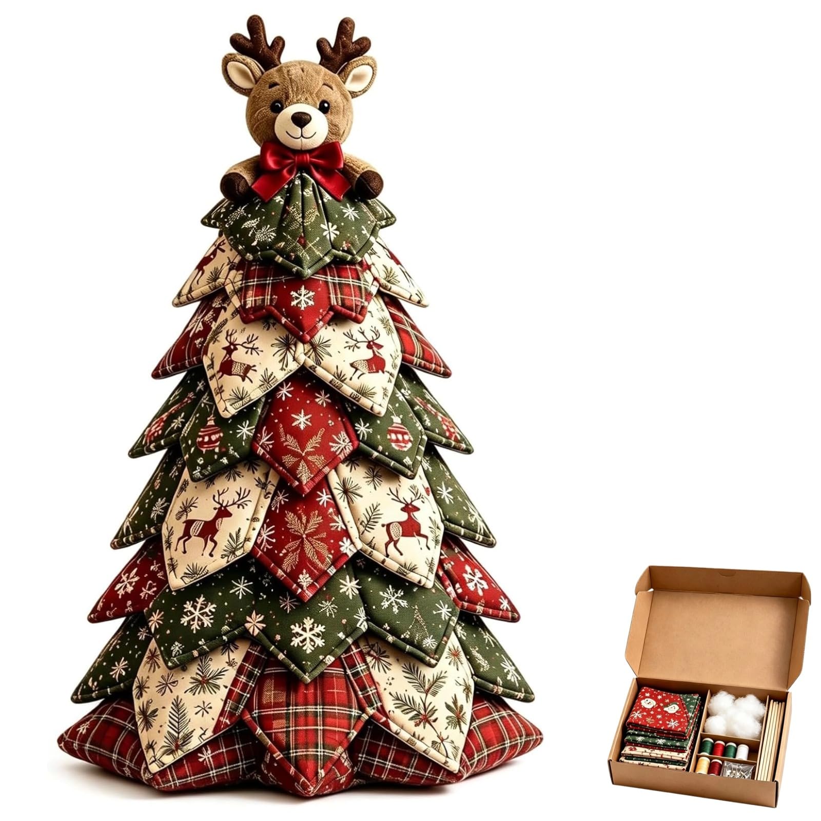 DIY Christmas Quilted Fabric Tree Kit,3D Patchwork Sewing Set