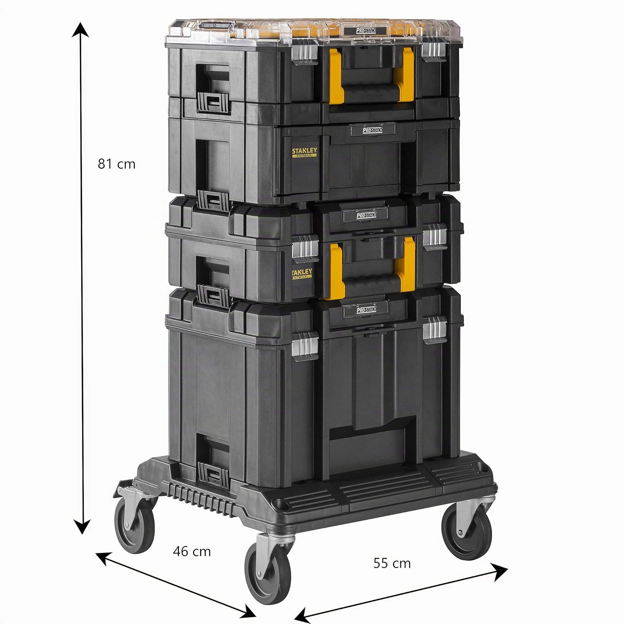 Stanley Fatmax - Sistema modular de almacenamiento gama PRO-STACK(4 cajas para herramientas + plataforma con ruedas)