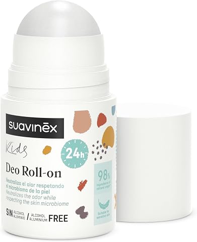 Suavinex, Desodorante para Niños y Niñas, Formato Roll On, Sin Alcohol, Sin Aluminio, Apto Pieles Sensibles, Clínicamente Testado, Eficacia 24h, 98% Ingredientes Origen Natural, Unisex, +8 Años, 50 ml