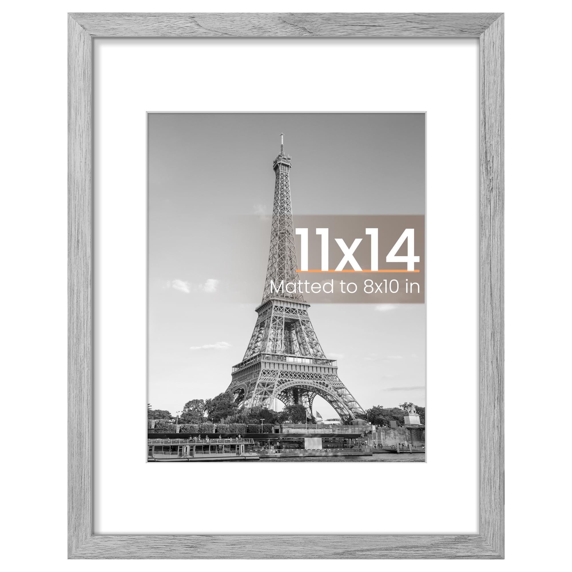 11x14 Picture Frame, Display Pictures 8x10 with Mat or 11 x 14 Without, Wall Hanging Photo Frames, Gray, 1 Pack