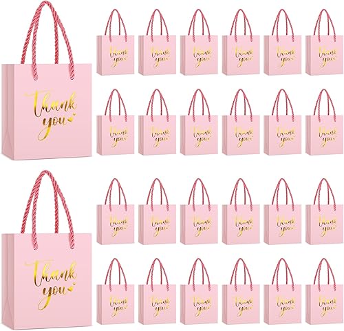 60 bolsas pequeñas de regalo de agradecimiento con asas de 4 x 2.75 x 4.5 pulgadas, papel de aluminio dorado para fiesta de agradecimiento de