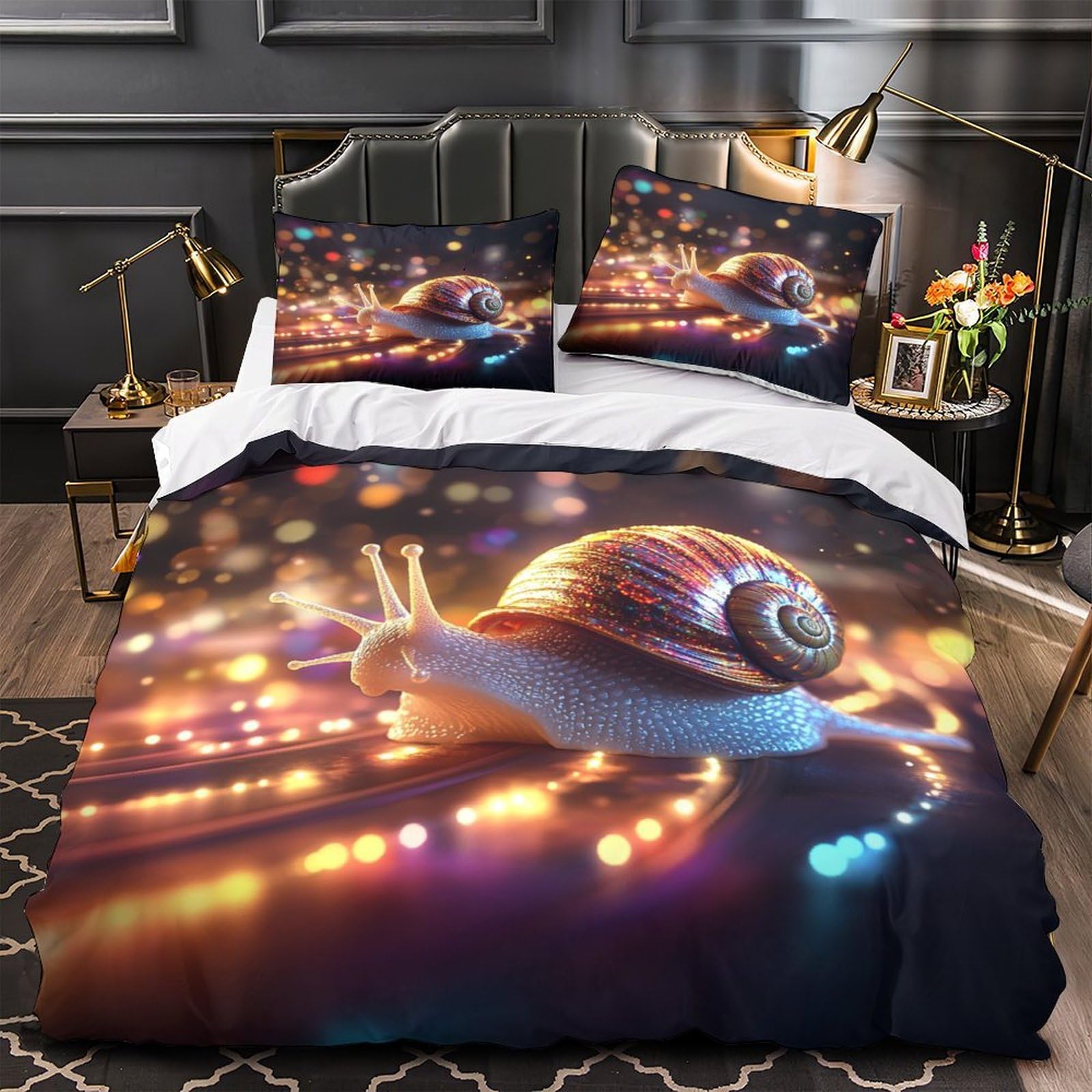 Housse de couette escargot 3D microfibre parure de lit fantastique anti-tache 135x200
