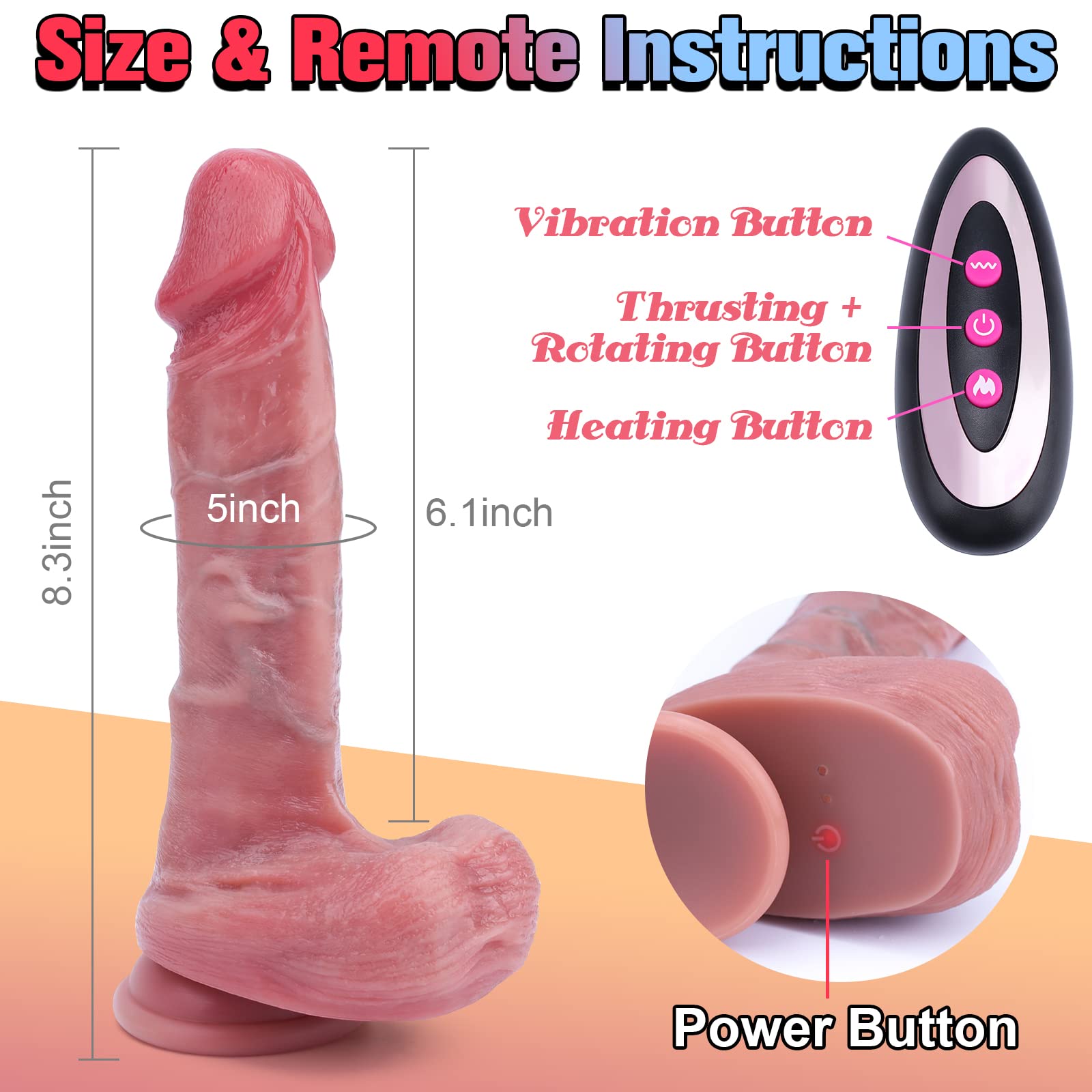 Dildo Realistici con Forte Aspirazione, Vibratori Riscaldato a 42 °C con Stimolatore Del Punto G remoto, Giocattolo Sessuale Dildo Anale in Silicone con 10 Vibrazioni 10 Spinte e Rotazioni