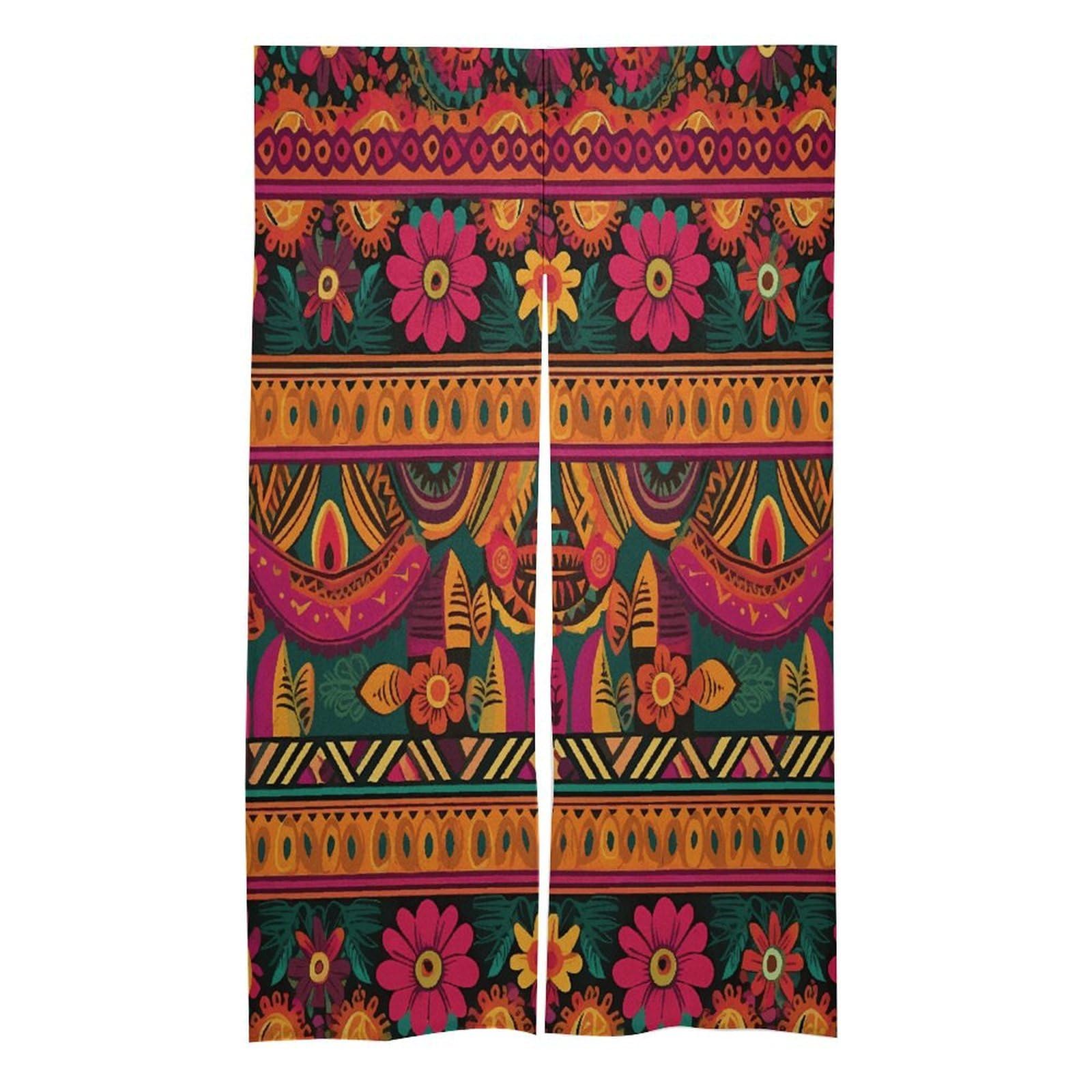VstaDank Mexican Folk Art Boho Noren Doorway Curtain Printed Window Treatment Door Tapestry Chinese Traditional Doorway Curtain Long Type Door Tapestry for Home Decoration
