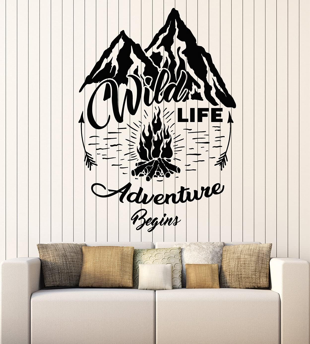 WallStickers4ever Vinyl Wall Decal Wild Life Adventure Begins Mountains Camping Stickers Mural Large Decor (g5619) Black