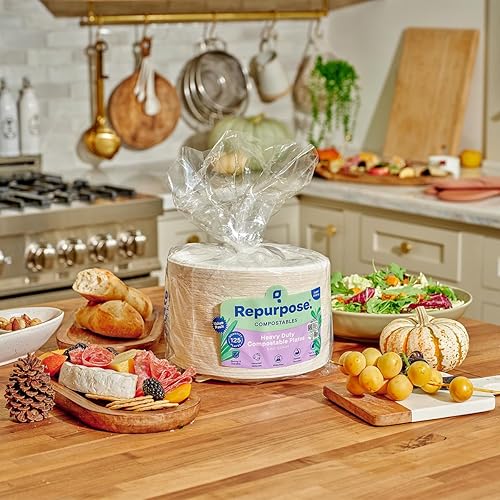 Miniatura 2 de Repurpose - Platos compostables de 9 pulgadas, 125 unidades, 1 paquete, platos de papel resistentes aptos para microondas, alternativa a platos de