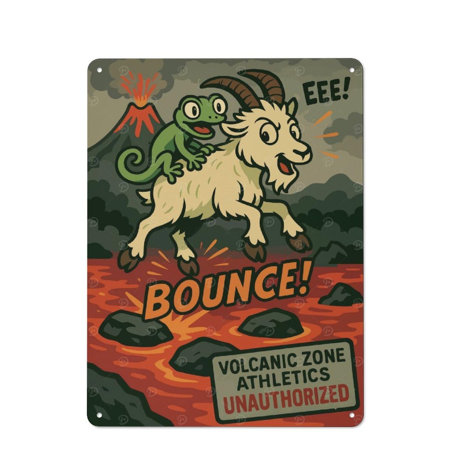 Bistro Style Volcanic Zone Athletics Unauthorized Bounce! Decorative Metal Plaque 40x30cm, Bistro Wall Plaque for Tea Room, Shop Wall Or Breakfast Area