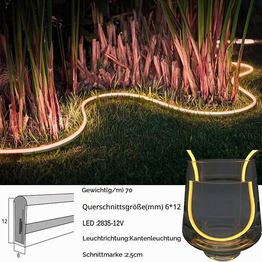 DC12V Silikon LED Neonlicht 3000K Warmweiß wasserdicht für Innen- und Außendekoration DIY Schild 5 Meter